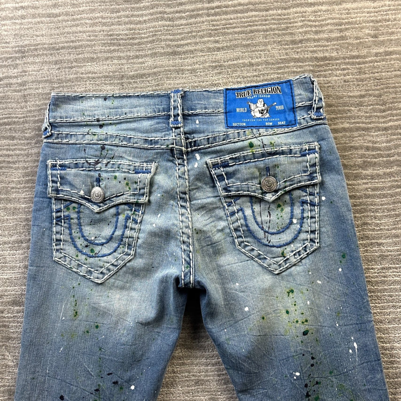 True Religion True Religion Jeans Mens 31 Rocco Relaxed Skinny Thick Stitch Paint Splatter Size US 31 - 5 Thumbnail