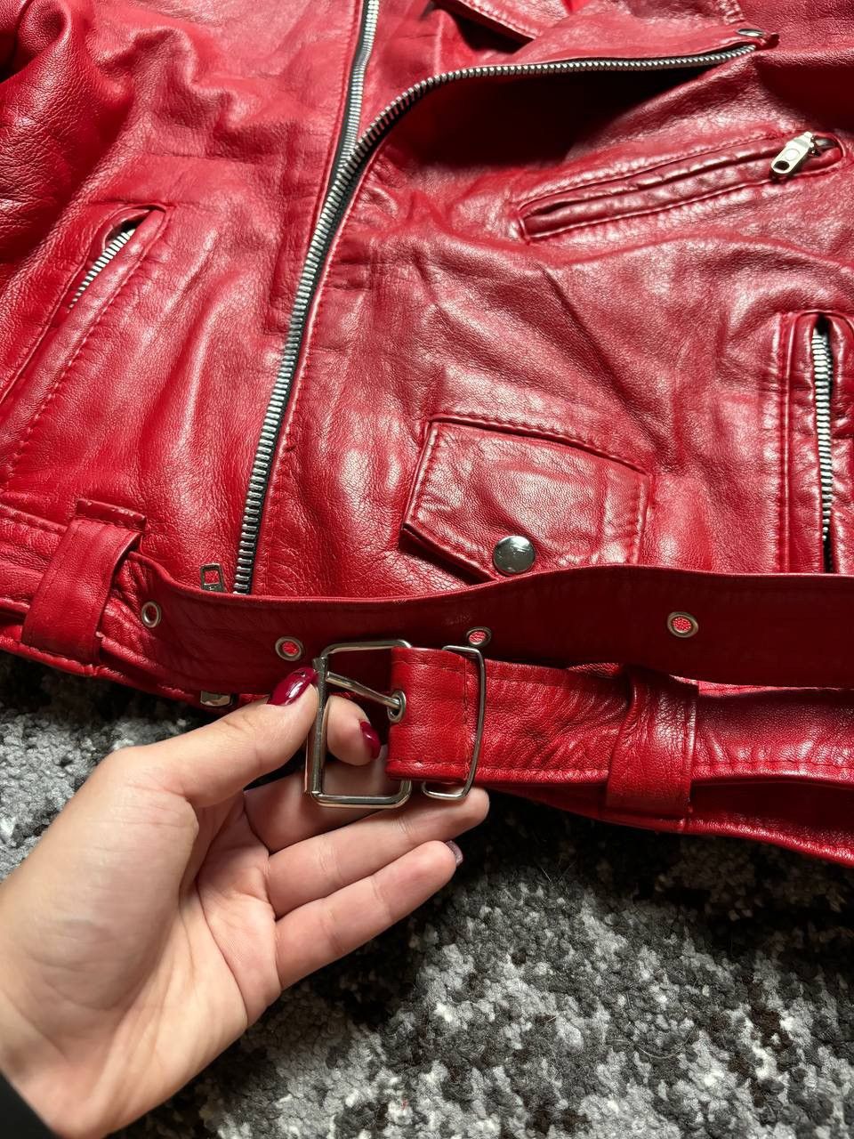 Vera Pelle × Vintage Vintage Y2K Red Leather Vera Pelle Italy Motorcycle Jacket Size M / US 6-8 / IT 42-44 - 5 Thumbnail
