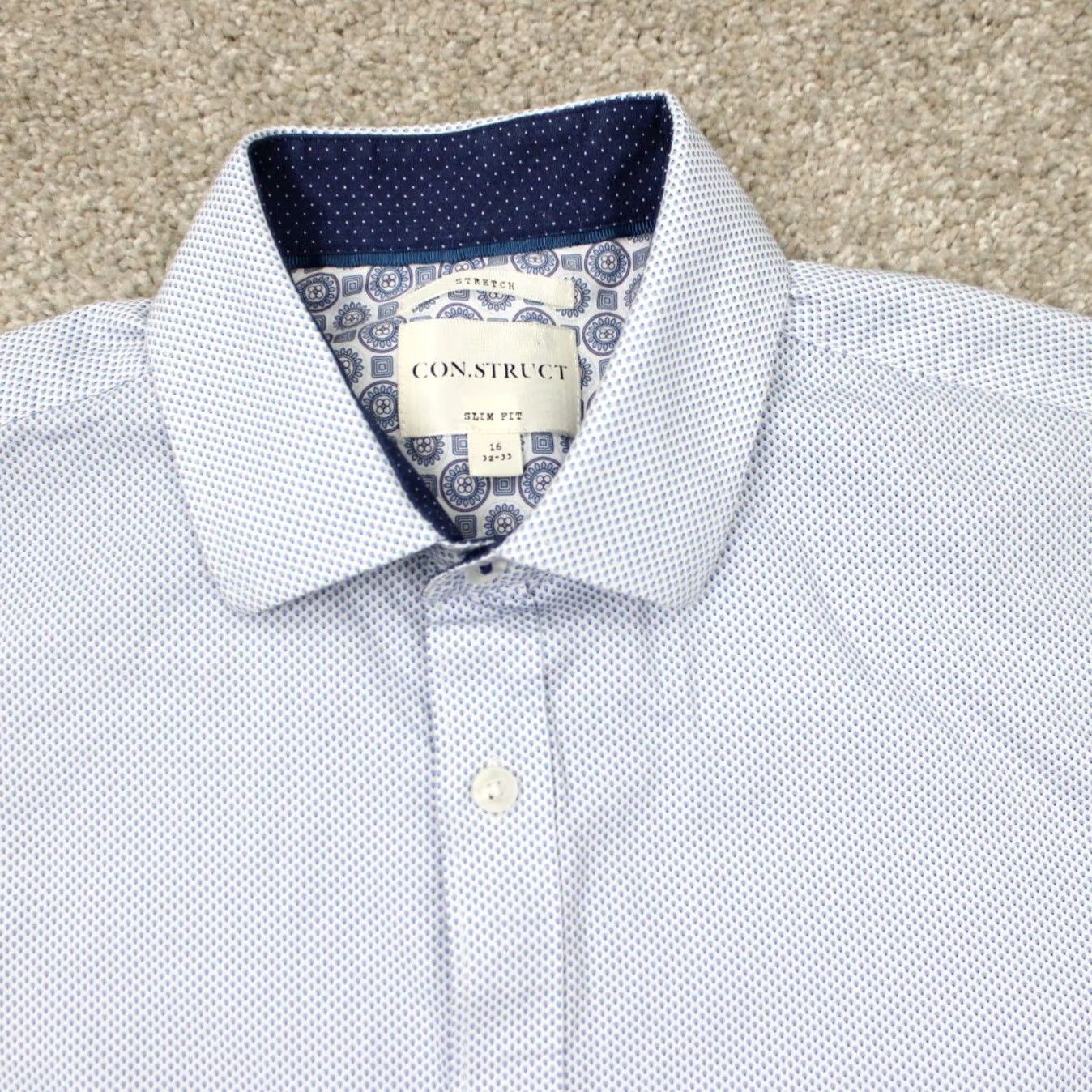 Vintage Construct Dress Shirt Men 16 Slim Fit Blue Long Sleeve Cotton Stretch Size US L / EU 52-54 / 3 - 6 Thumbnail
