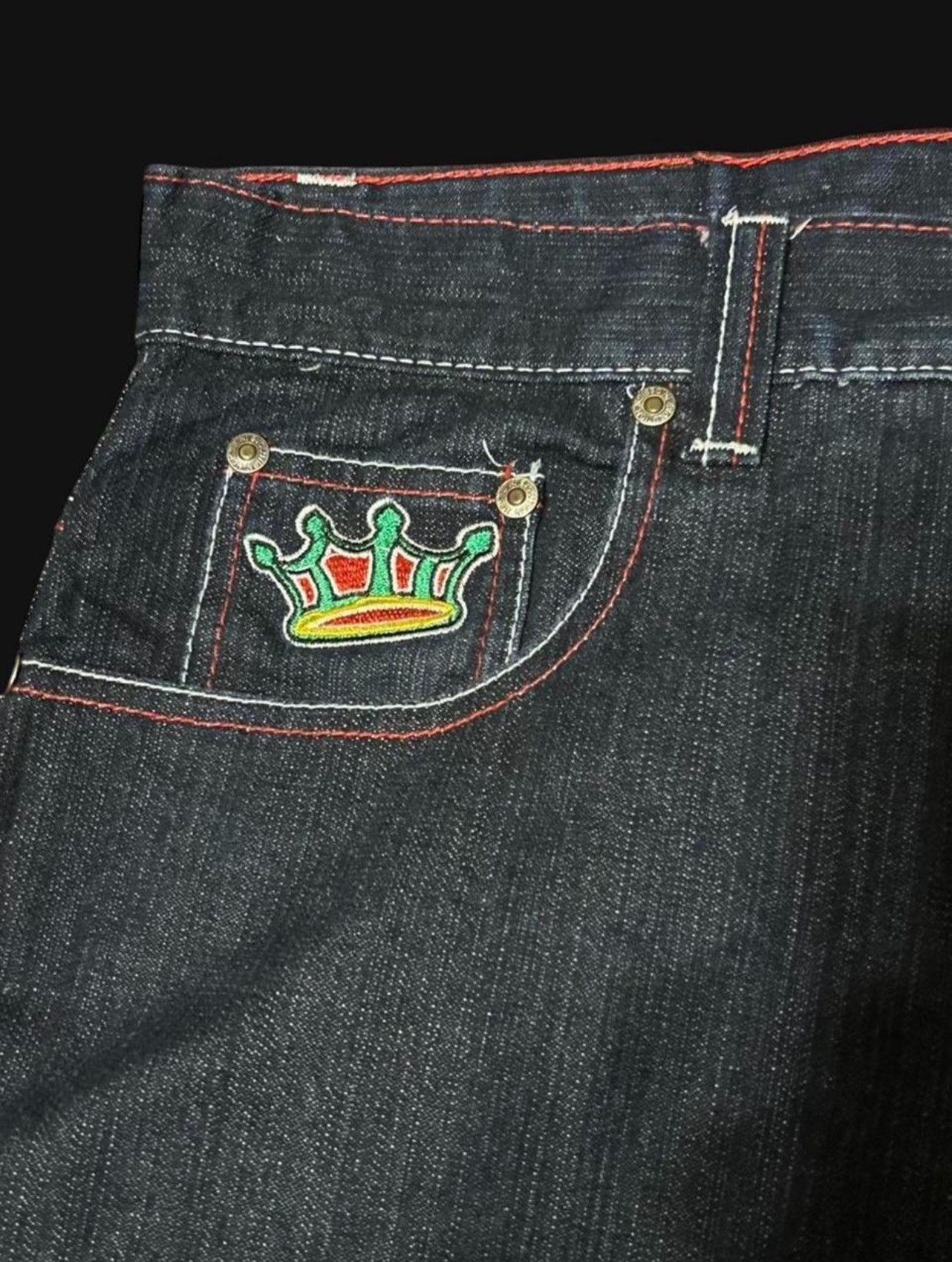 Other Y2K Baggy Embroidered Crown Denim Jeans Dark Wash Size US 38 / EU 54 - 4 Thumbnail