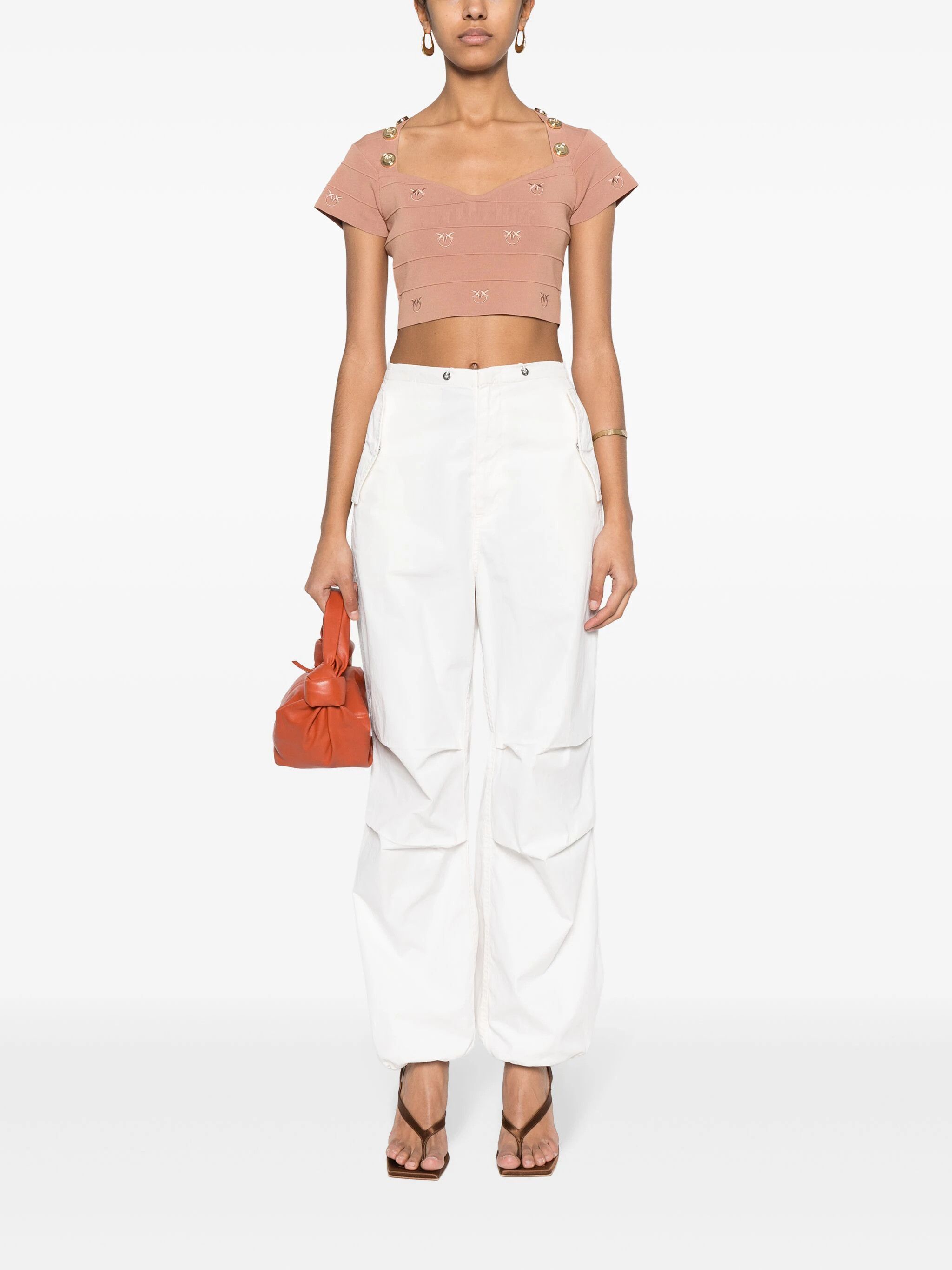 Pinko o1s22i1n0824 Hoodia Knitted Crop Top in Beige Size M / US 6-8 / IT 42-44 - 2 Thumbnail