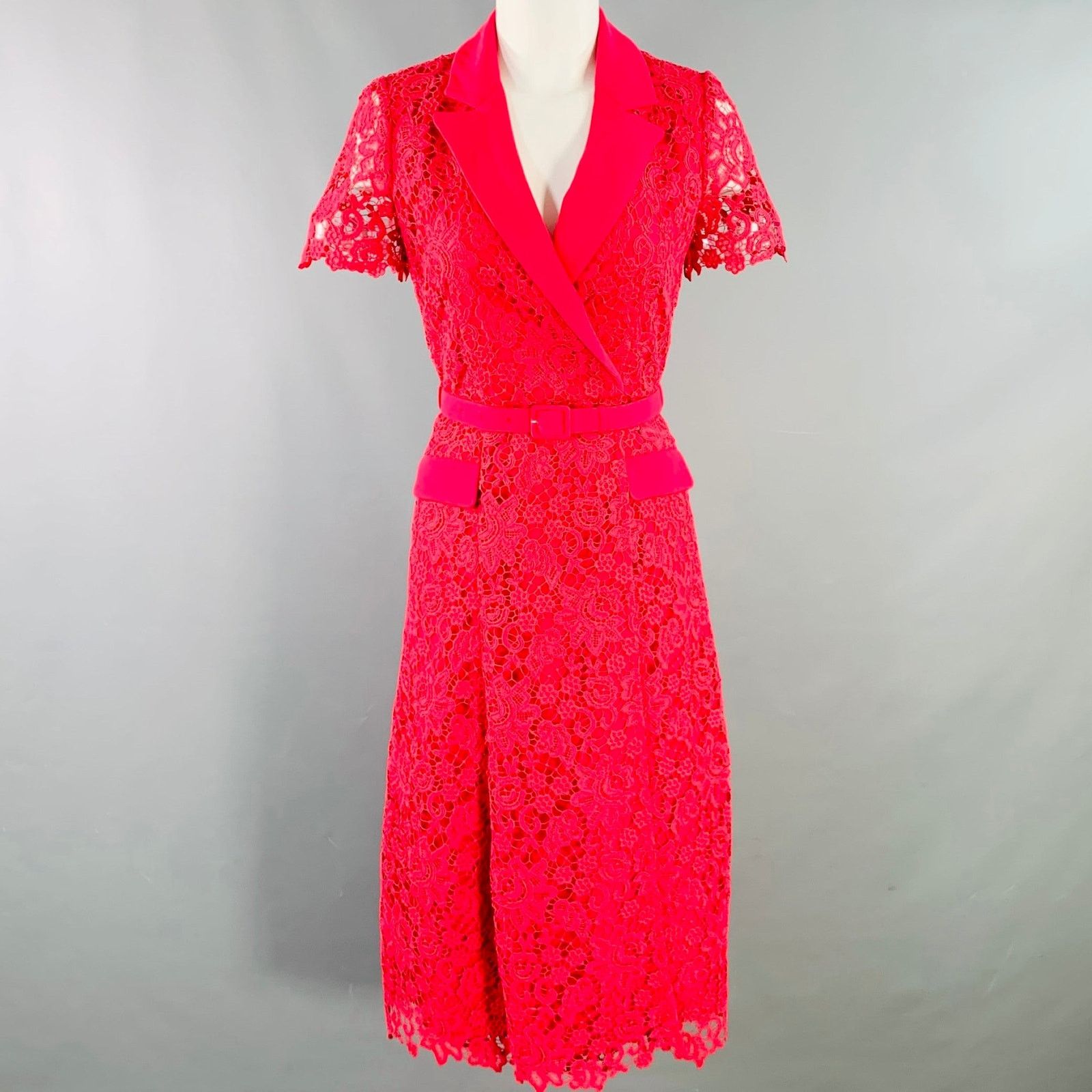 Self-Portrait SELF-PORTRAIT AW23 Pink Magenta Polyester Lace Shirt Dress Size 26" / US 2 / IT 38 - 1 Thumbnail