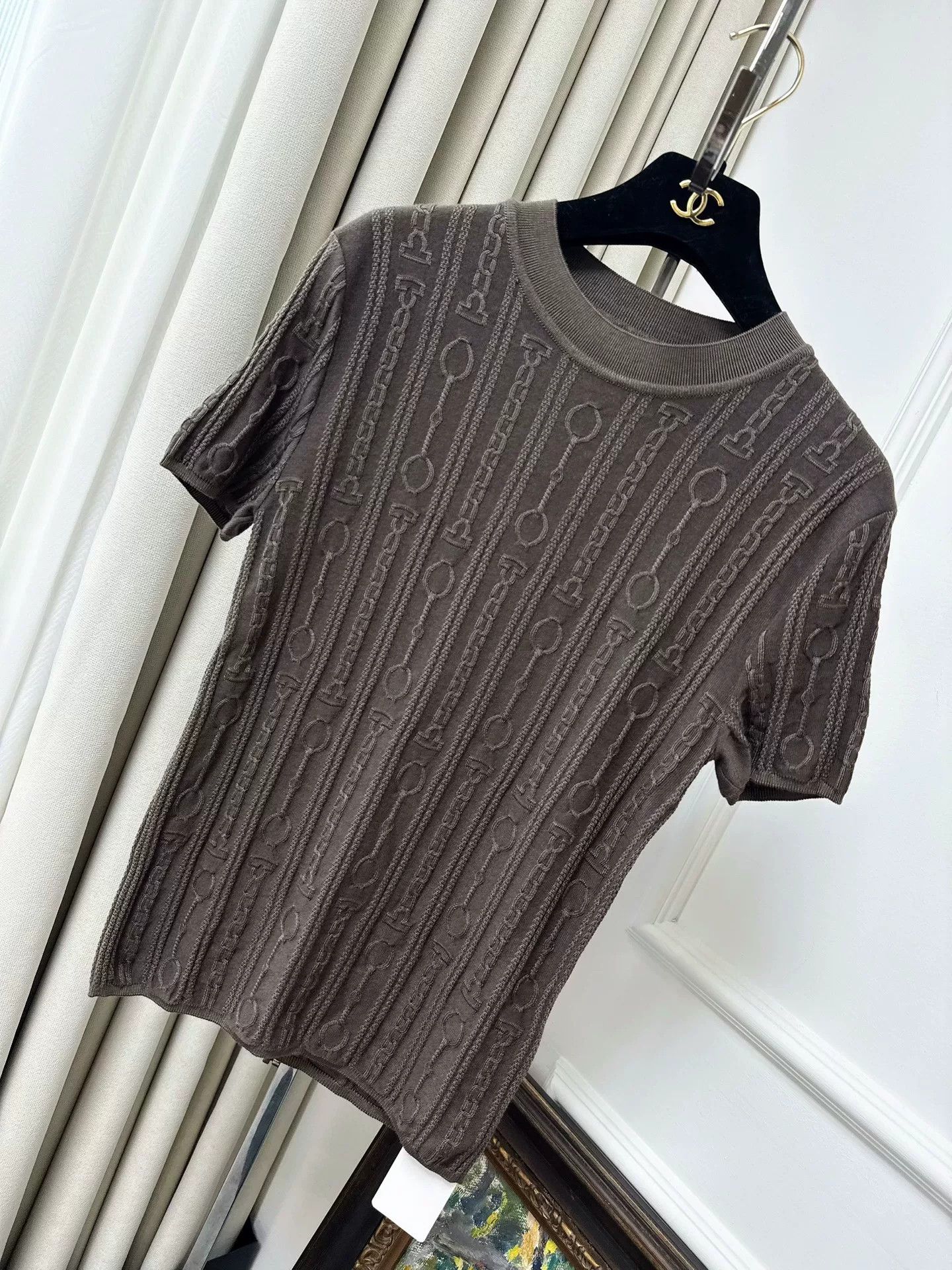 Hermes Hermes Brown Knit Short Sleeve Top Size US M / EU 48-50 / 2 - 1 Thumbnail