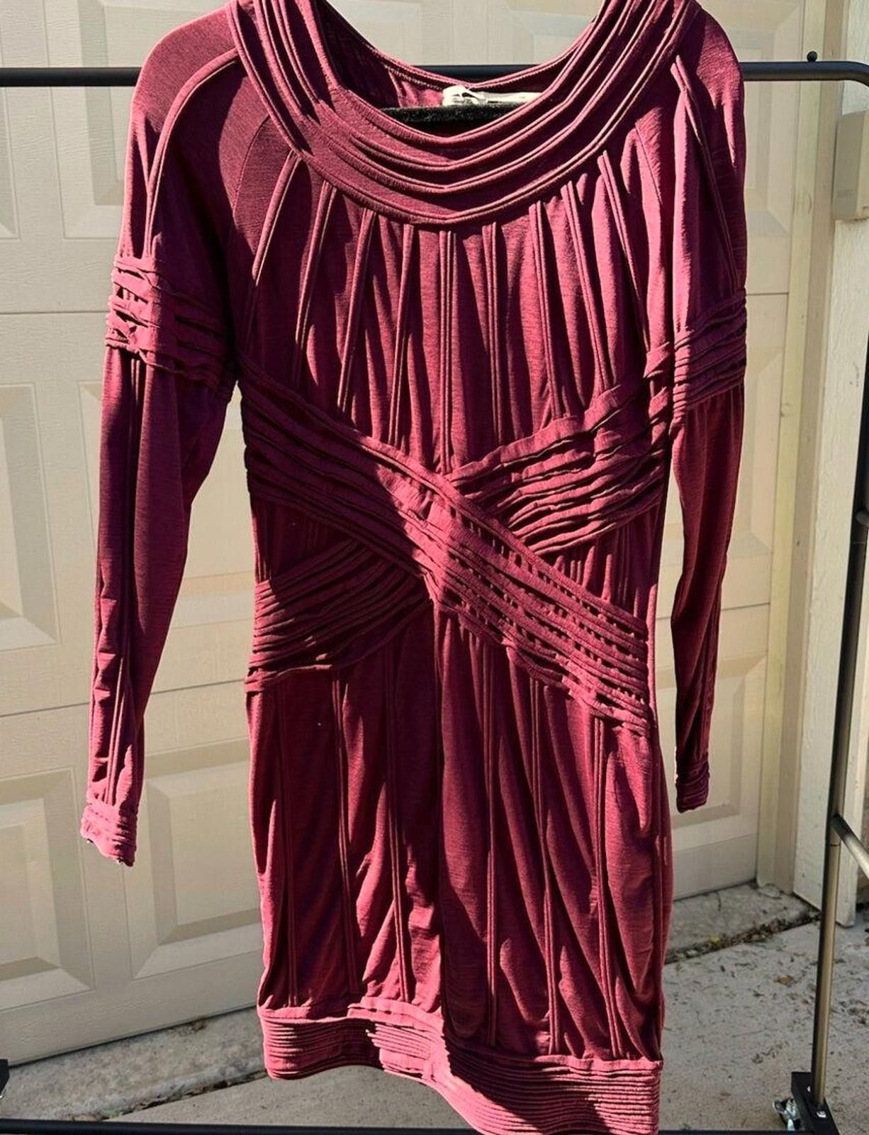 Designer Leon Max Limited Edition Burgundy Ribbed Knit Dress, Large Size L / US 10 / IT 46 - 1 Thumbnail