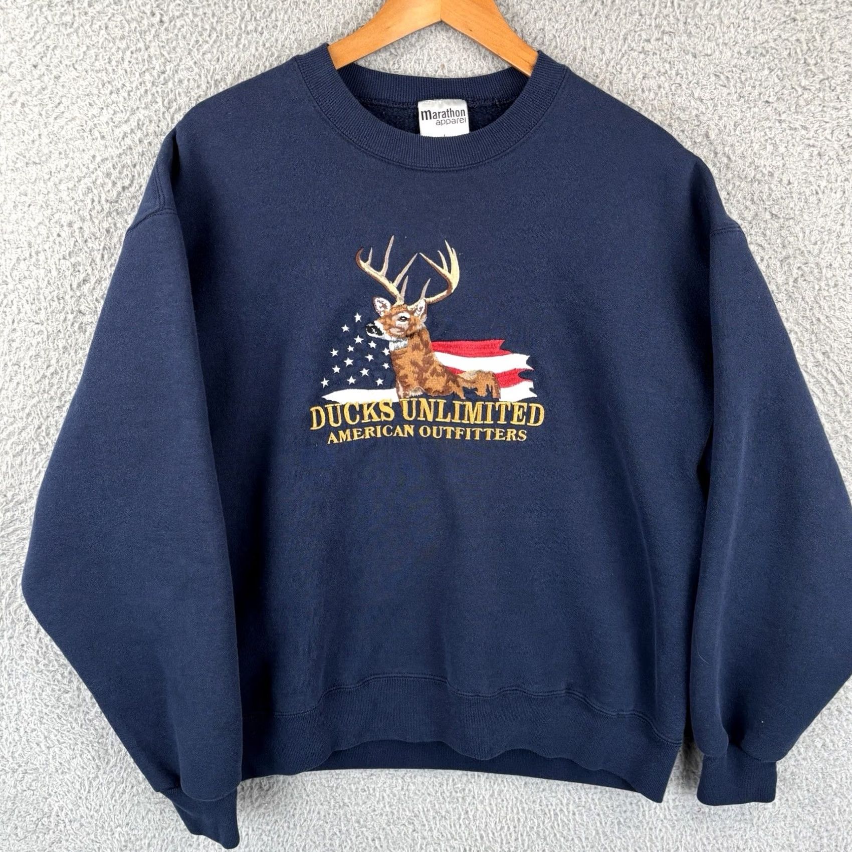 Vintage Ducks Unlimited Sweatshirt Mens Large Vintage 90s Embroidered Buck Deer Flag USA Pullover Crew Neck Blue Size US L / EU 52-54 / 3 - 2 Thumbnail