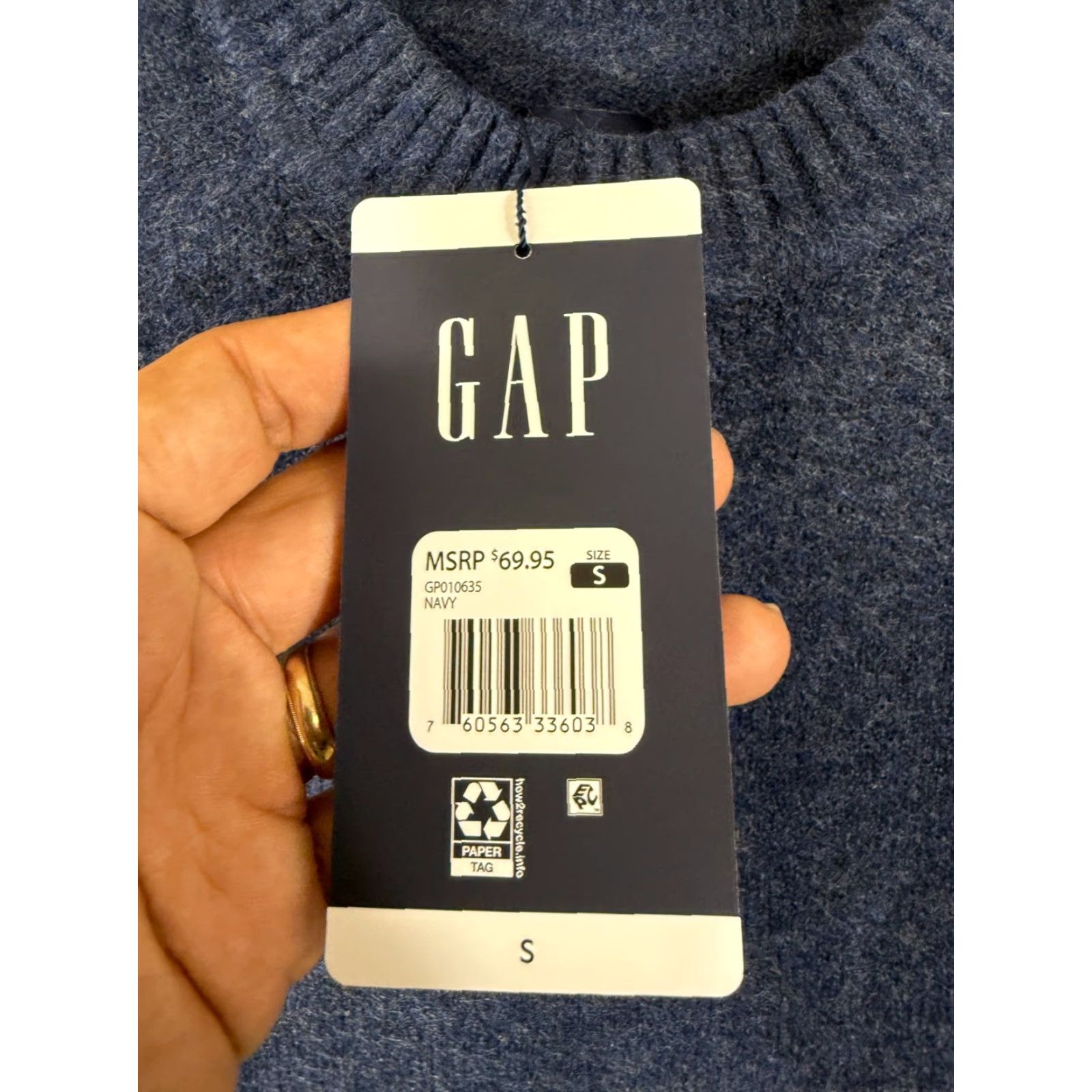 Gap Gap Pullover Sweater Mens S Navy Stretch Wool Blend Crew Neck Long Sleeve NWT Size US S / EU 44-46 / 1 - 5 Thumbnail