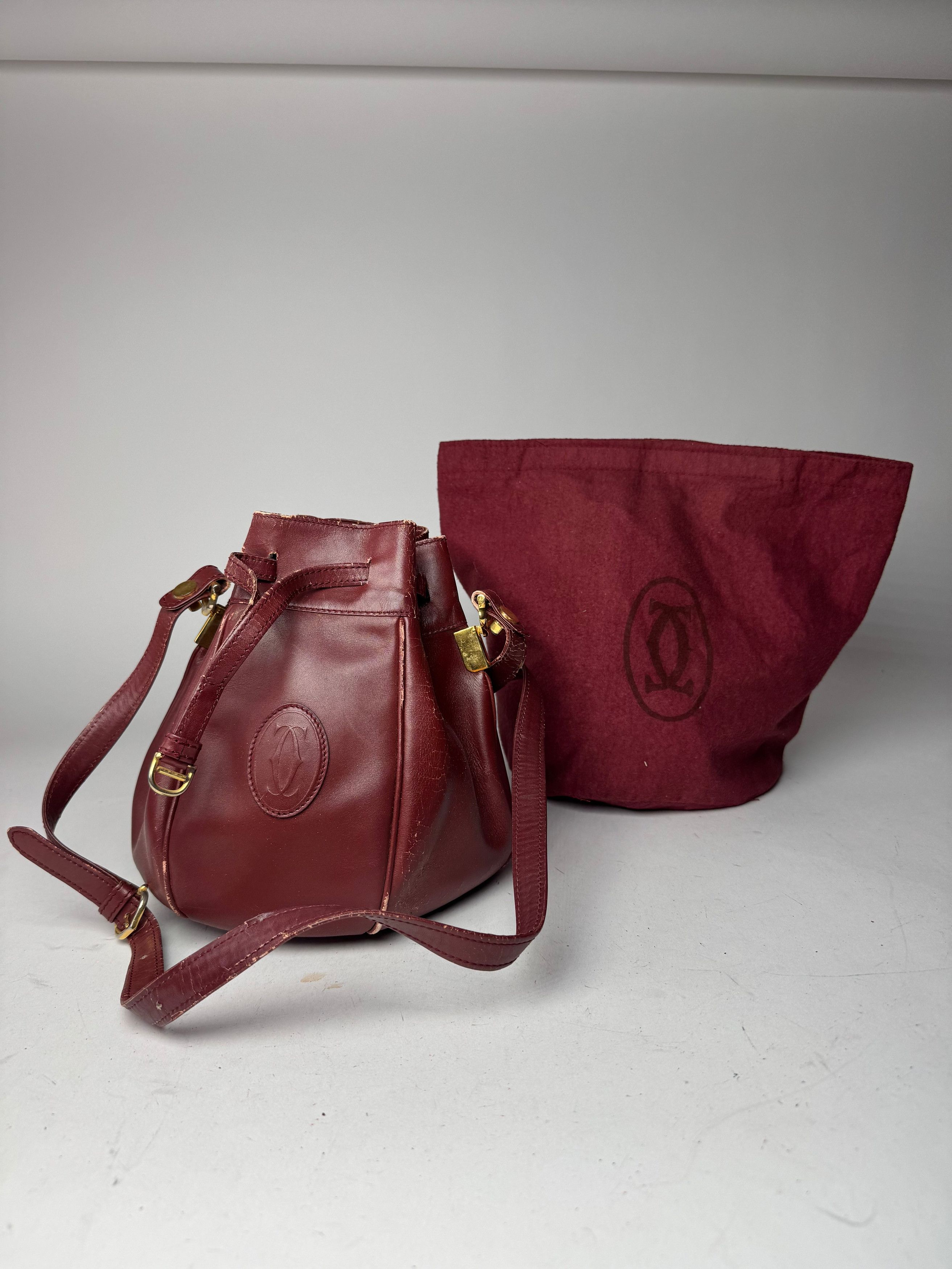 Cartier Vintage Leather Seau Bucket Bag Burgundy Size ONE SIZE - 1 Thumbnail