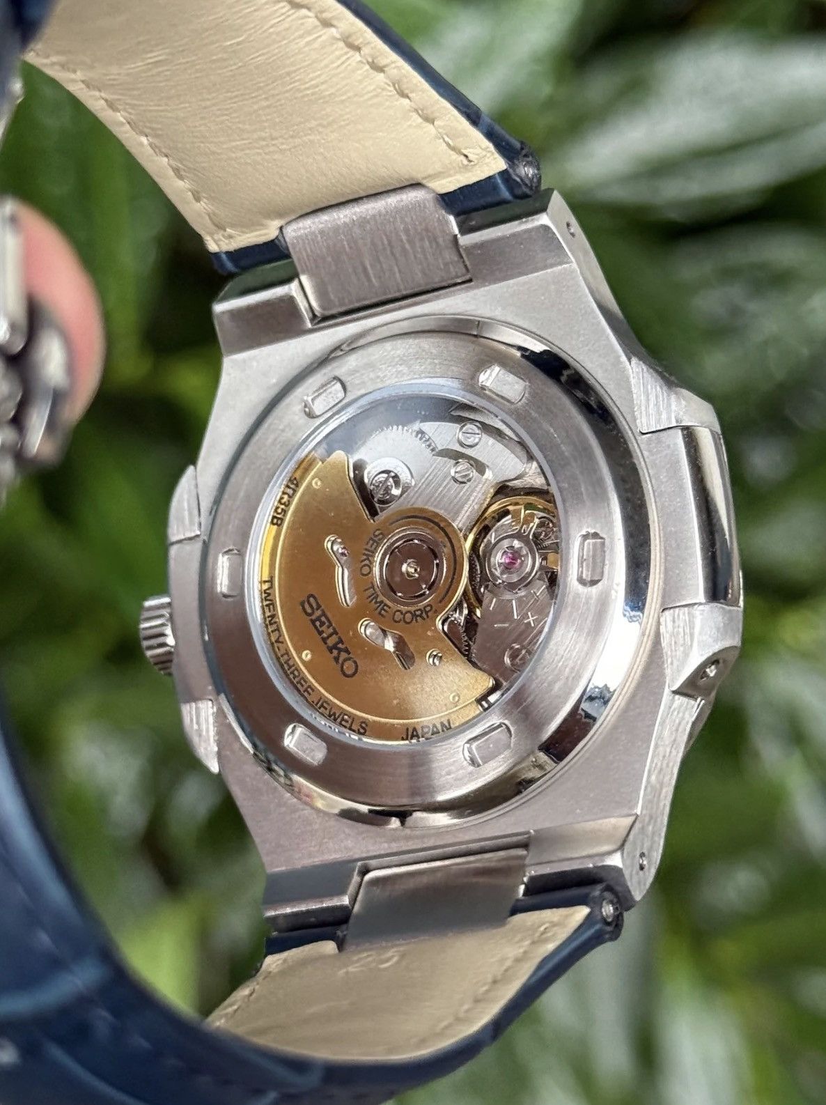 Japanese Brand Seiko Mod Nautilus Navy Open Dial Steel Watch Leather 41mm Size ONE SIZE - 4 Thumbnail