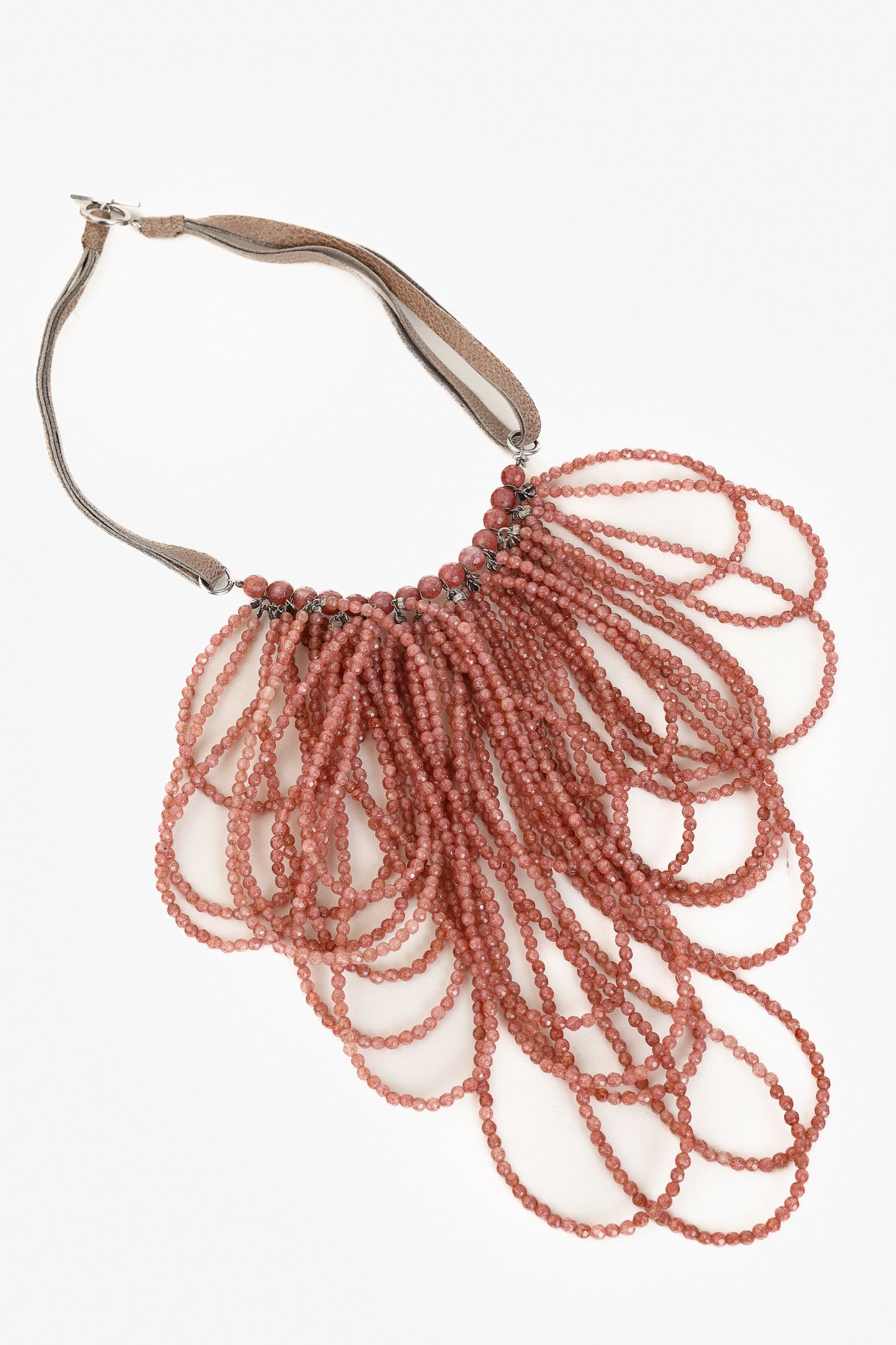 Brunello Cucinelli Brunello Cucinelli Pink-Stone & Leather Bib Necklace Size ONE SIZE - 1 Thumbnail