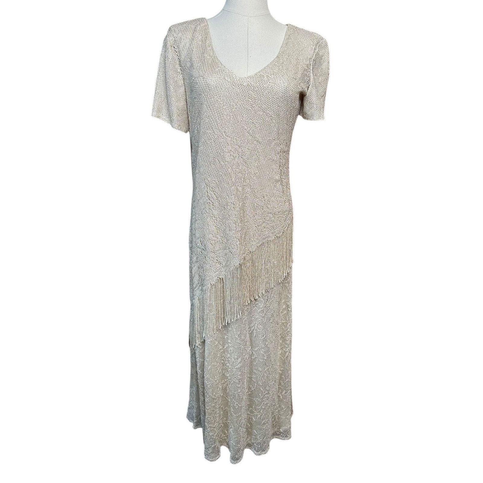 Other Vtg SL Fashions Cream Gold Sparkly Formal Dress w/ Fringe 6 Size M / US 6-8 / IT 42-44 - 1 Thumbnail