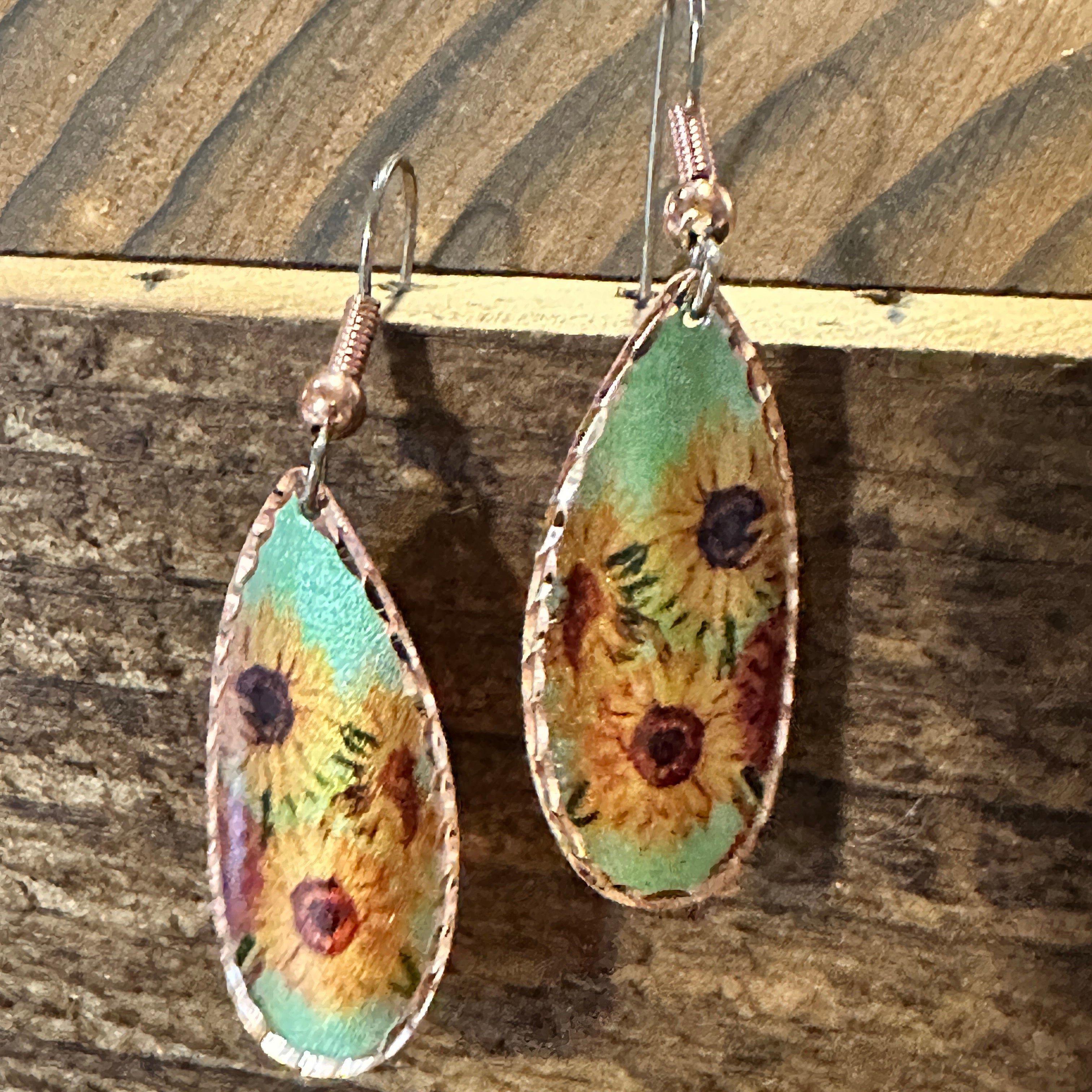 Other Handmade Boho Copper Earrings, Diamond Cut Van Gogh Sunflowe Size ONE SIZE - 3 Thumbnail
