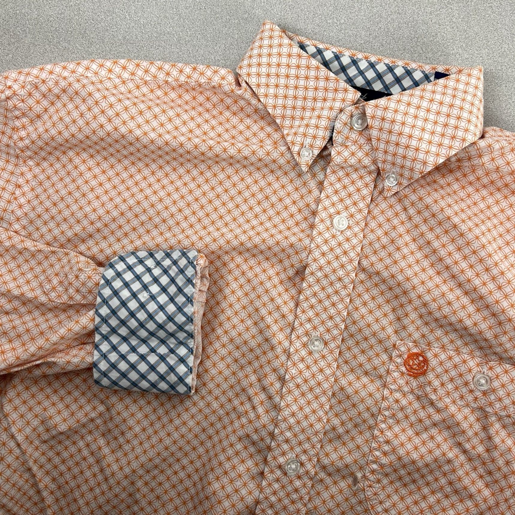 Wrangler VINTAGE Wrangler George Strait Shirt Mens M Orange Geometric Button Long Sleeve Flaw (pre-owned) Size US M / EU 48-50 / 2 - 2 Thumbnail