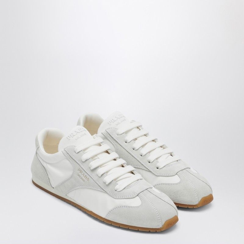 Prada White Sneakers With Suede Inserts