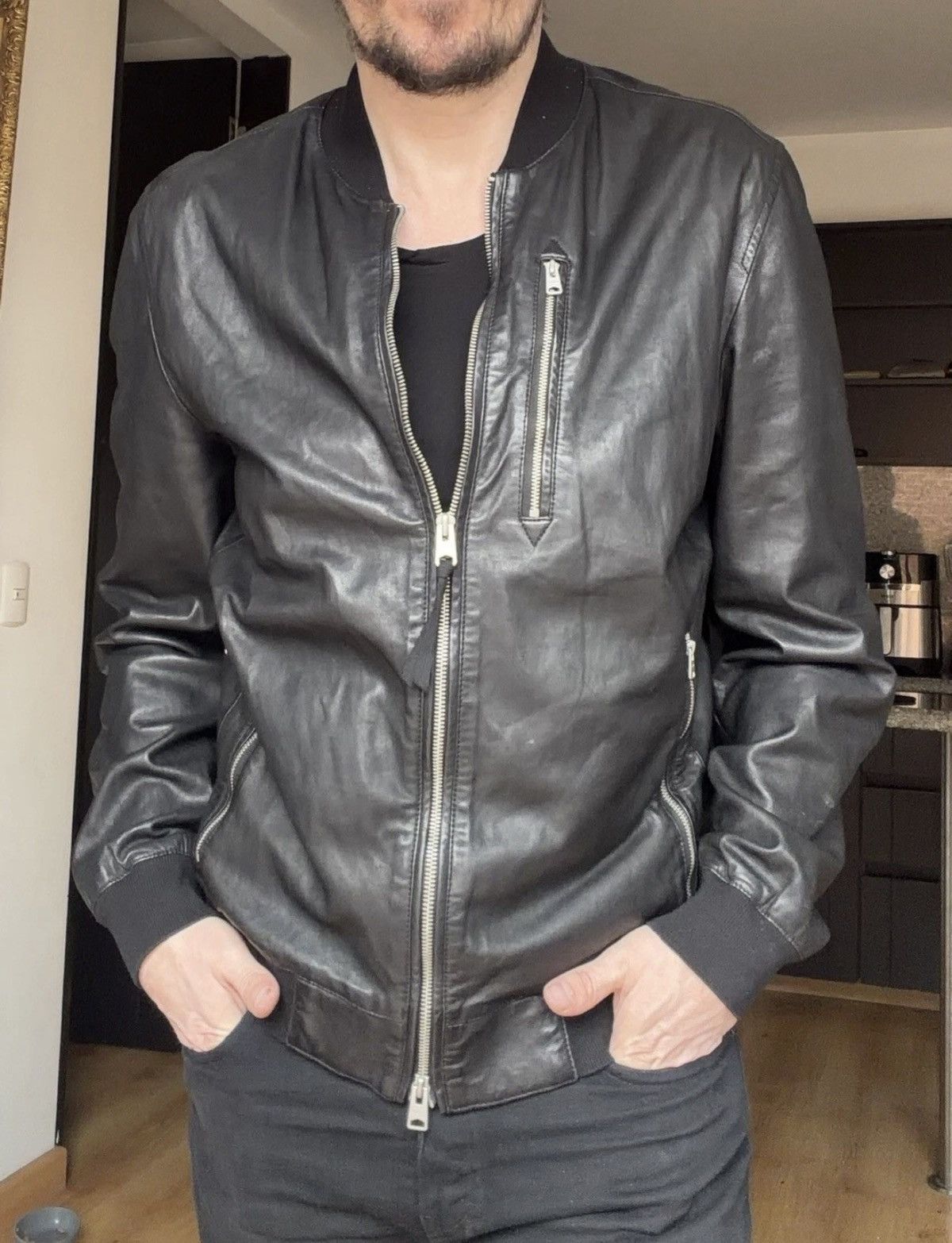 Allsaints AllSaints Kino Sheepskin Leather Bomber Jacket Size Large Size US L / EU 52-54 / 3 - 4 Thumbnail