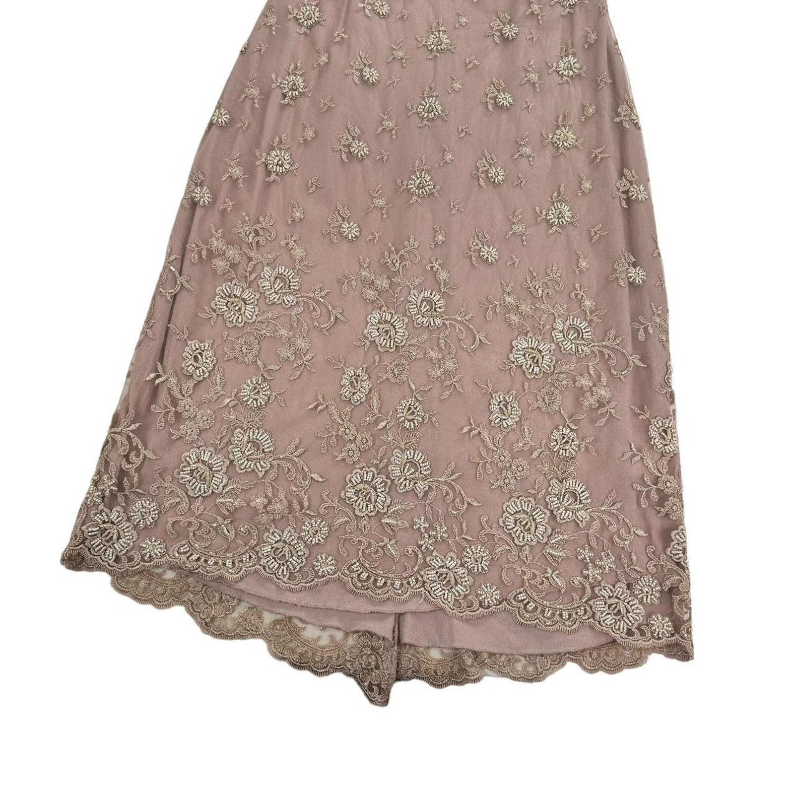 Other × Vintage Phase Eight Y2K Vintage Nude Sheer Mesh Beaded Midi Dress Size M / US 6-8 / IT 42-44 - 4 Thumbnail