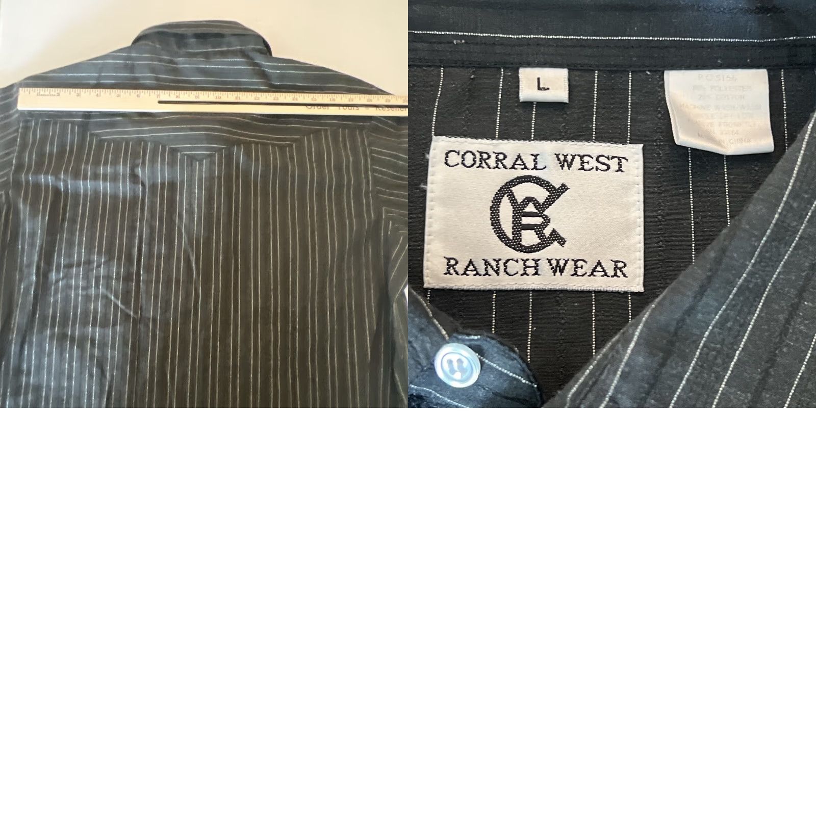 Vintage VINTAGE Corral West Ranch Wear Men’s Large Pearl Snap Striped Short Sleeve USA Shirt Men L Black Striped USA Buttons Snap Size US 33 - 8 Thumbnail
