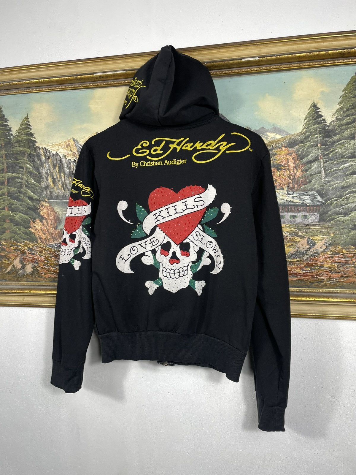 Christian Audigier × Ed Hardy × Vintage Ed Hardy Retro 00s Hoodie With Crystals Affliction Grunge Size M / US 6-8 / IT 42-44 - 7 Thumbnail