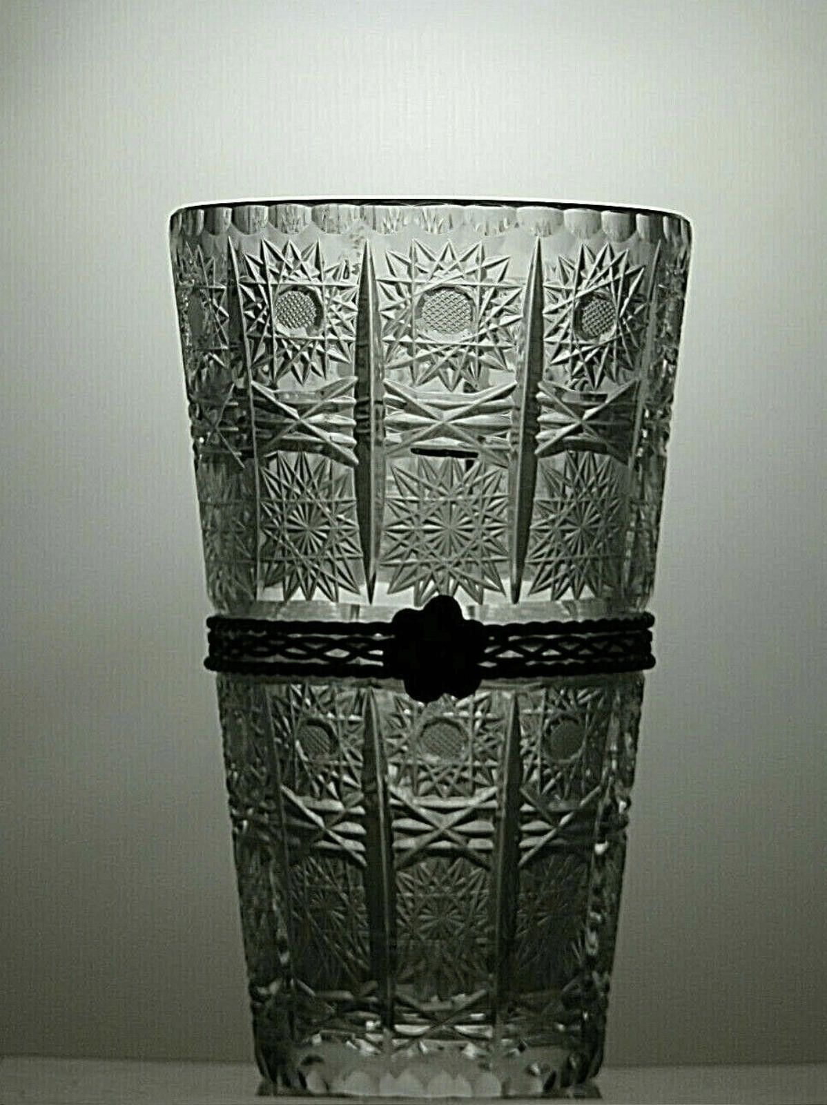 Other American Brilliant Period Crystal Cut Vase Metal Band 7 7/8" Size ONE SIZE - 1 Thumbnail