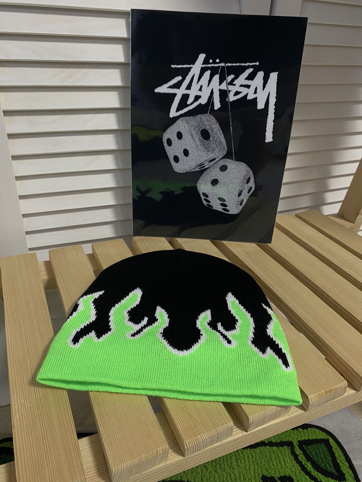 Hysteric Glamour × Japanese Brand Aesthetic Hat Y2K Green Fire Beanie Size ONE SIZE - 2 Thumbnail