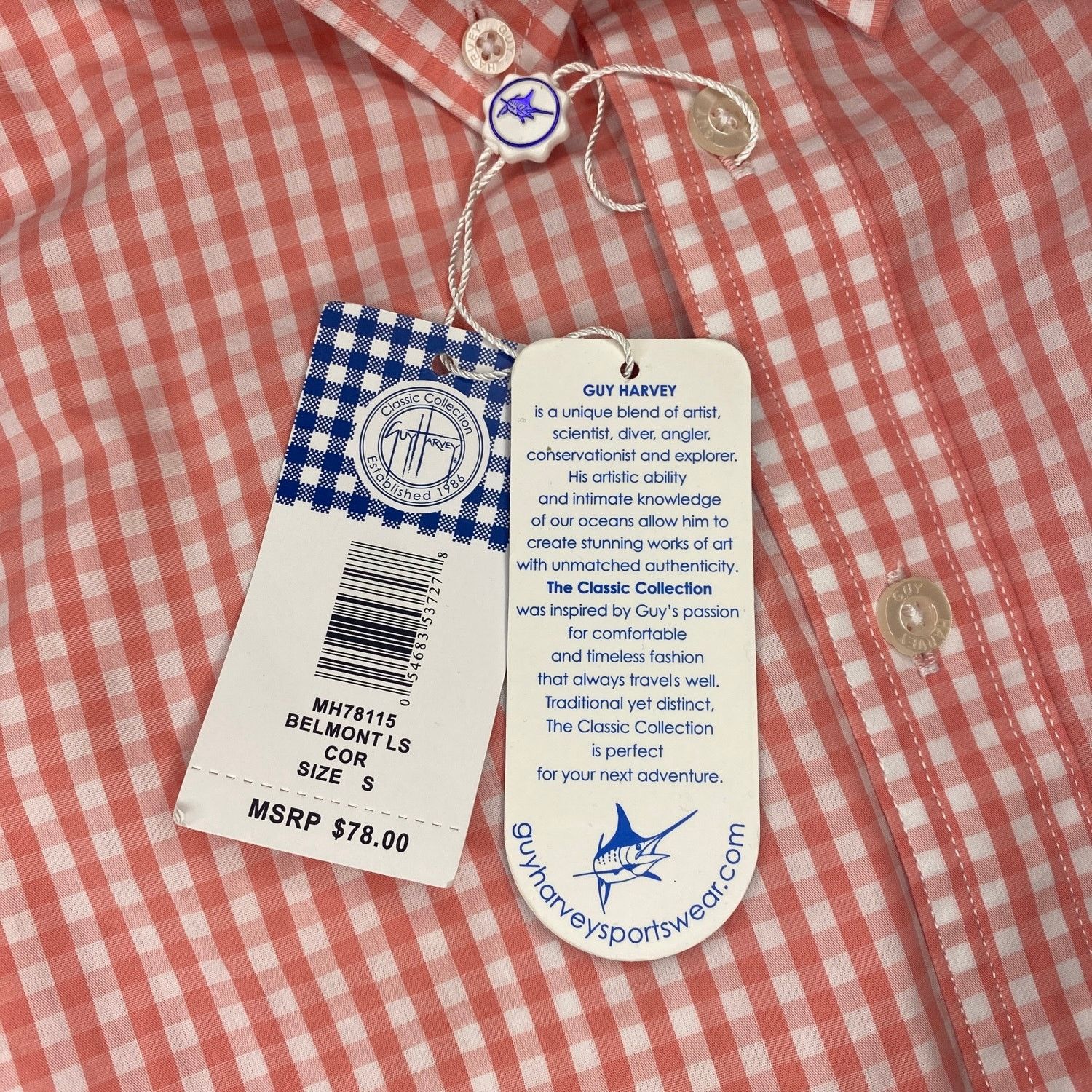 Guy Harvey Guy Harvey Classic Coral Plaid Long Sleeve Shirt men sz S Size US S / EU 44-46 / 1 - 7 Thumbnail