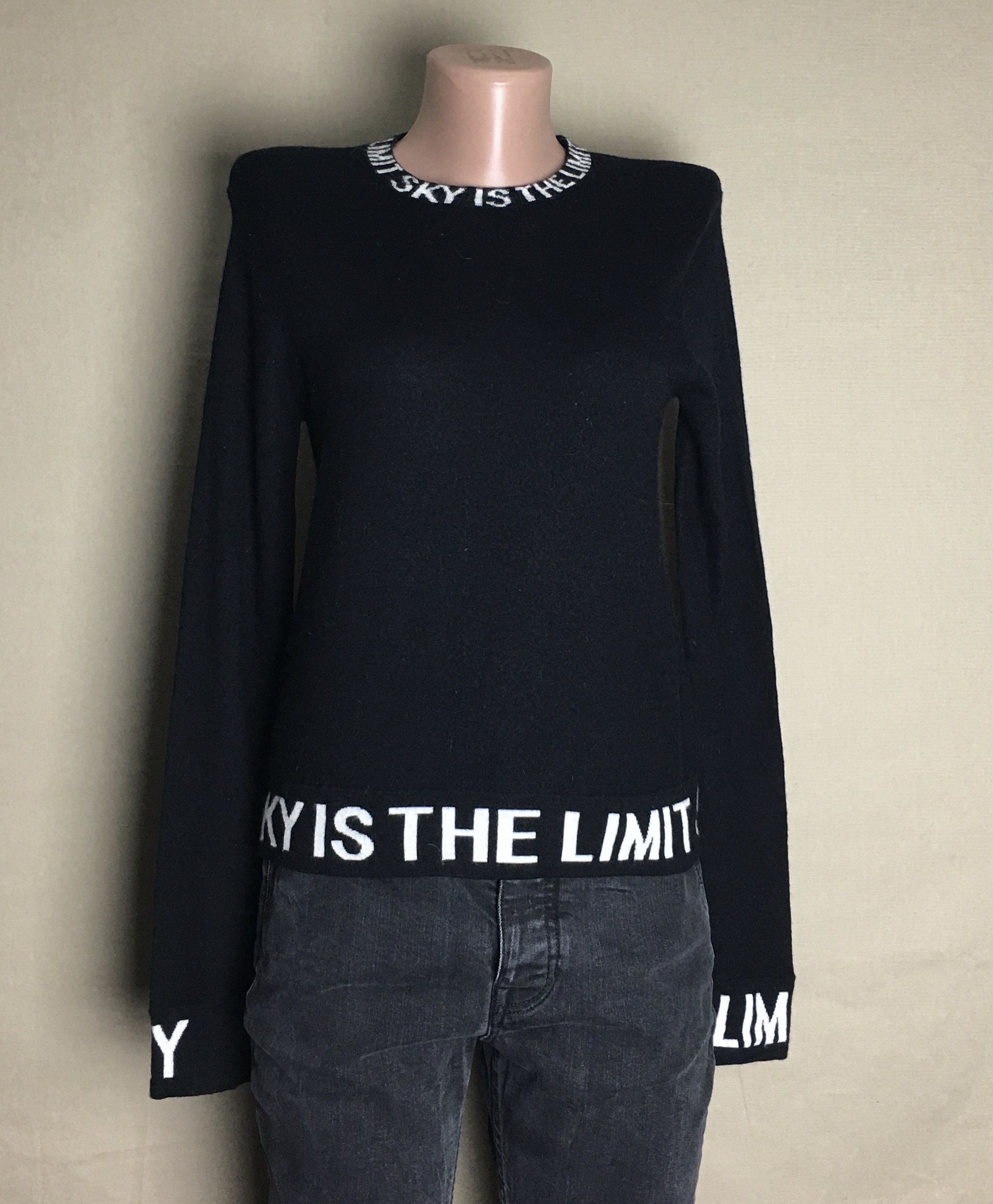 Designer FROM FUTURE Prime Wool Black Sweater "Sky is the limit" Size L / US 10 / IT 46 - 1 Thumbnail