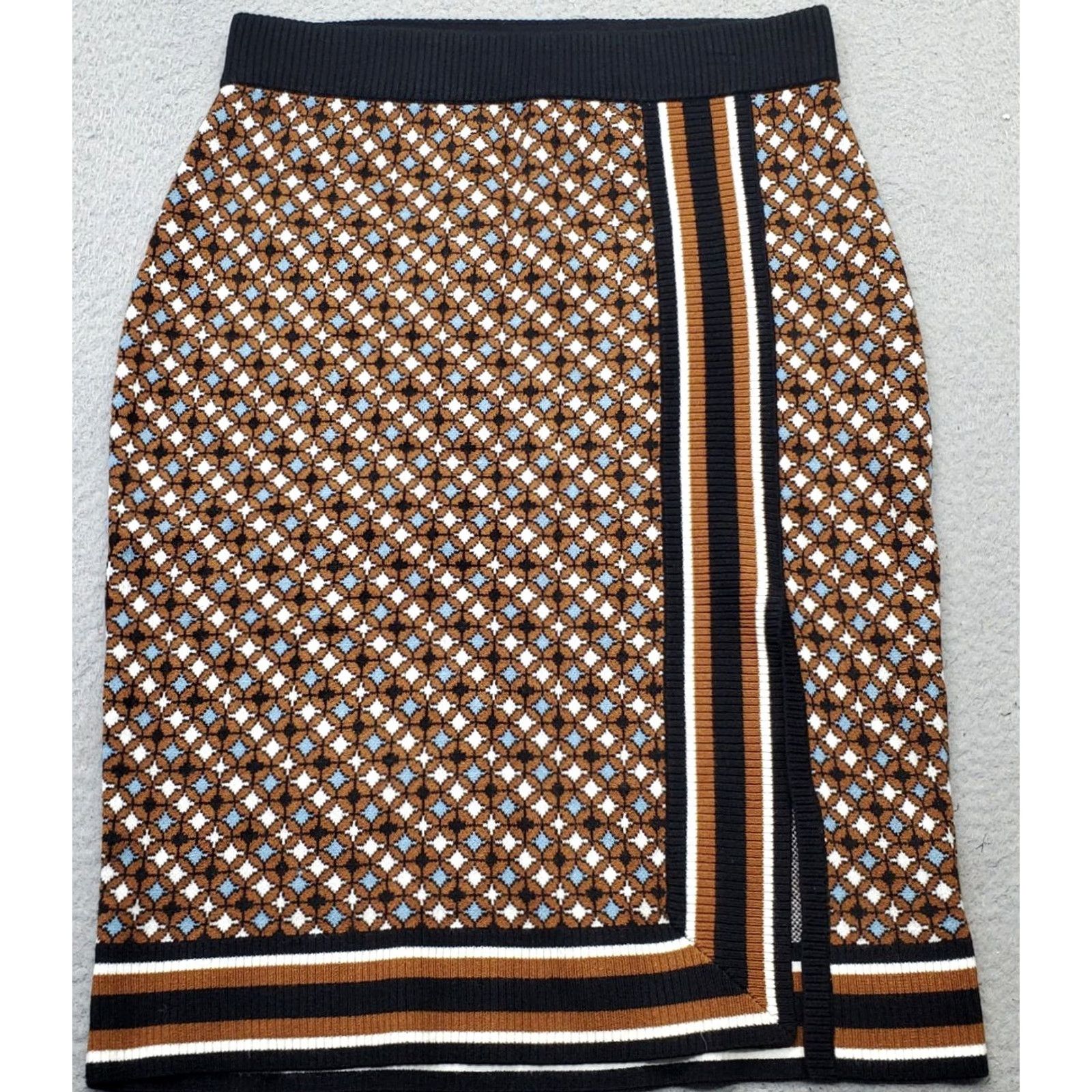 Nine West Nine West Skirt Womens Size L Multicolor Geometric Jacquard Knit Side Slit Pull On MIDI 27.5" Pre-owned Mens? Size 36" / US 14 / IT 50 - 2 Thumbnail