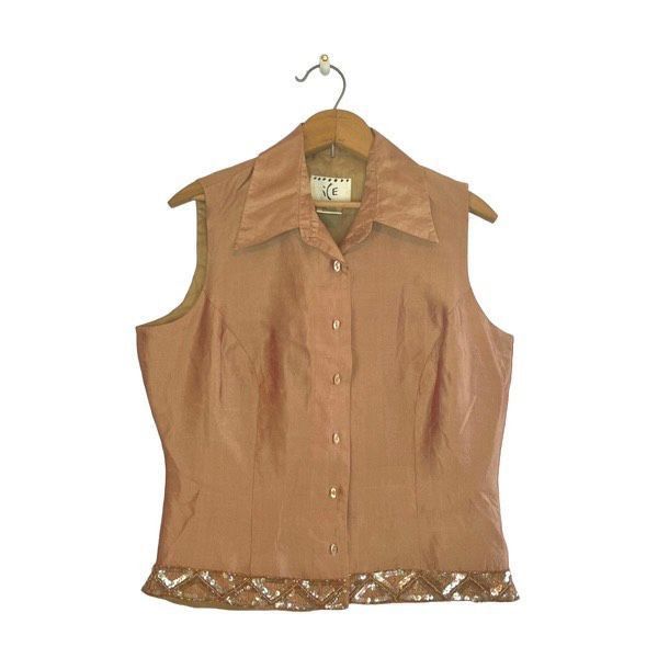Vintage Vintage Ice copper iridescent 100% silk beaded blouse Size M / US 6-8 / IT 42-44 - 3 Thumbnail