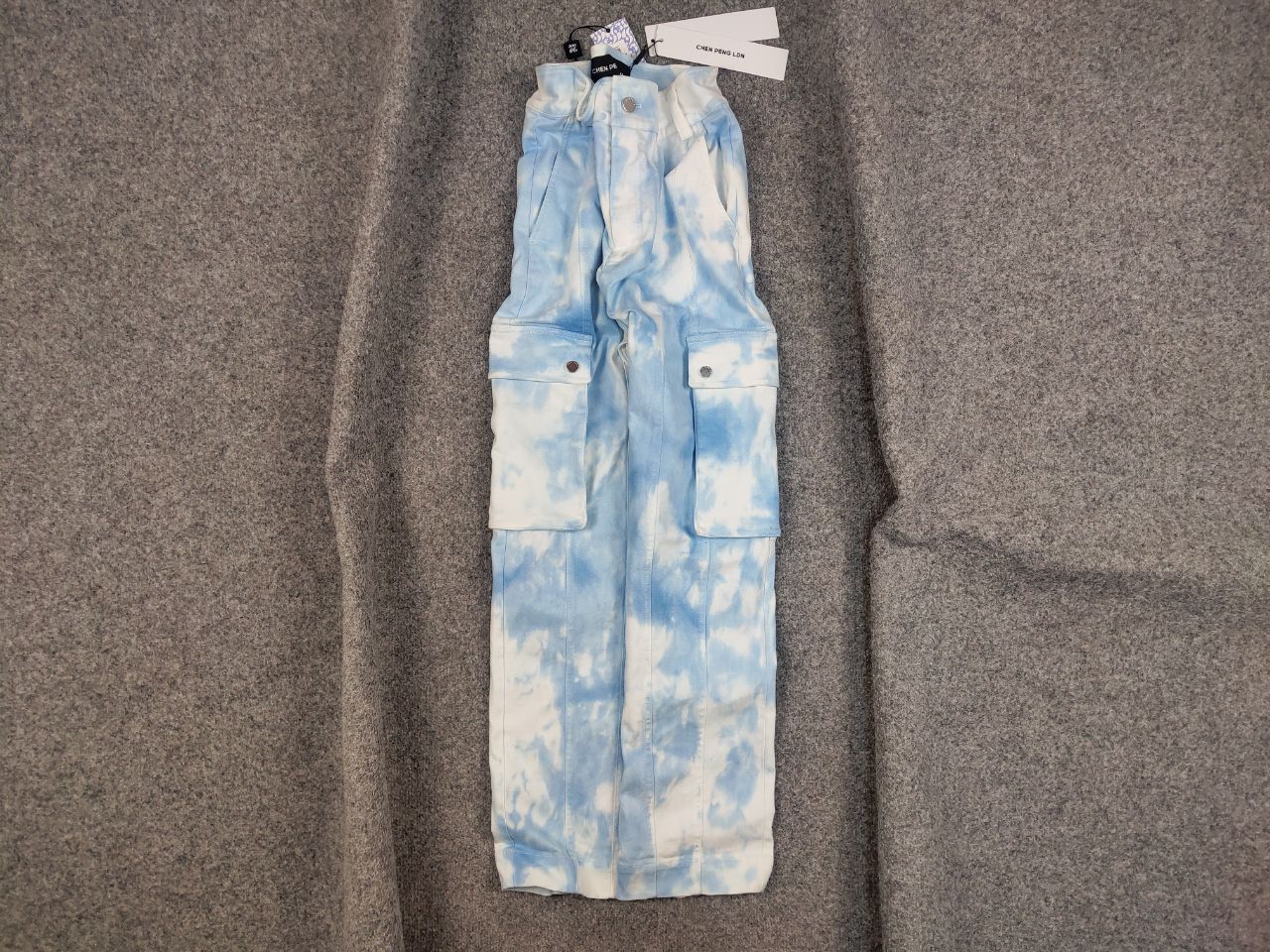 image of Chen Peng Japan Design Roman Column Trouser Blue Cargo Pants in Blue White, Men's (Size 32)
