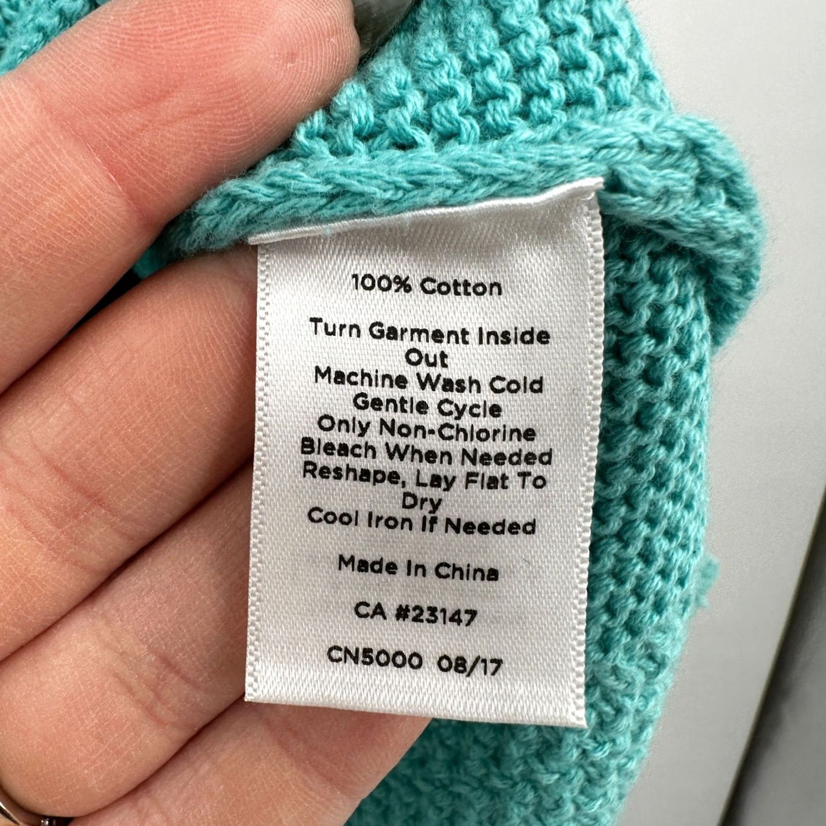 Talbots Talbots Womens Sweater Teal Blue Textured Knit Crew Neck Button Sleeve 100% Cotton Size XL / US 12-14 / IT 48-50 - 5 Thumbnail