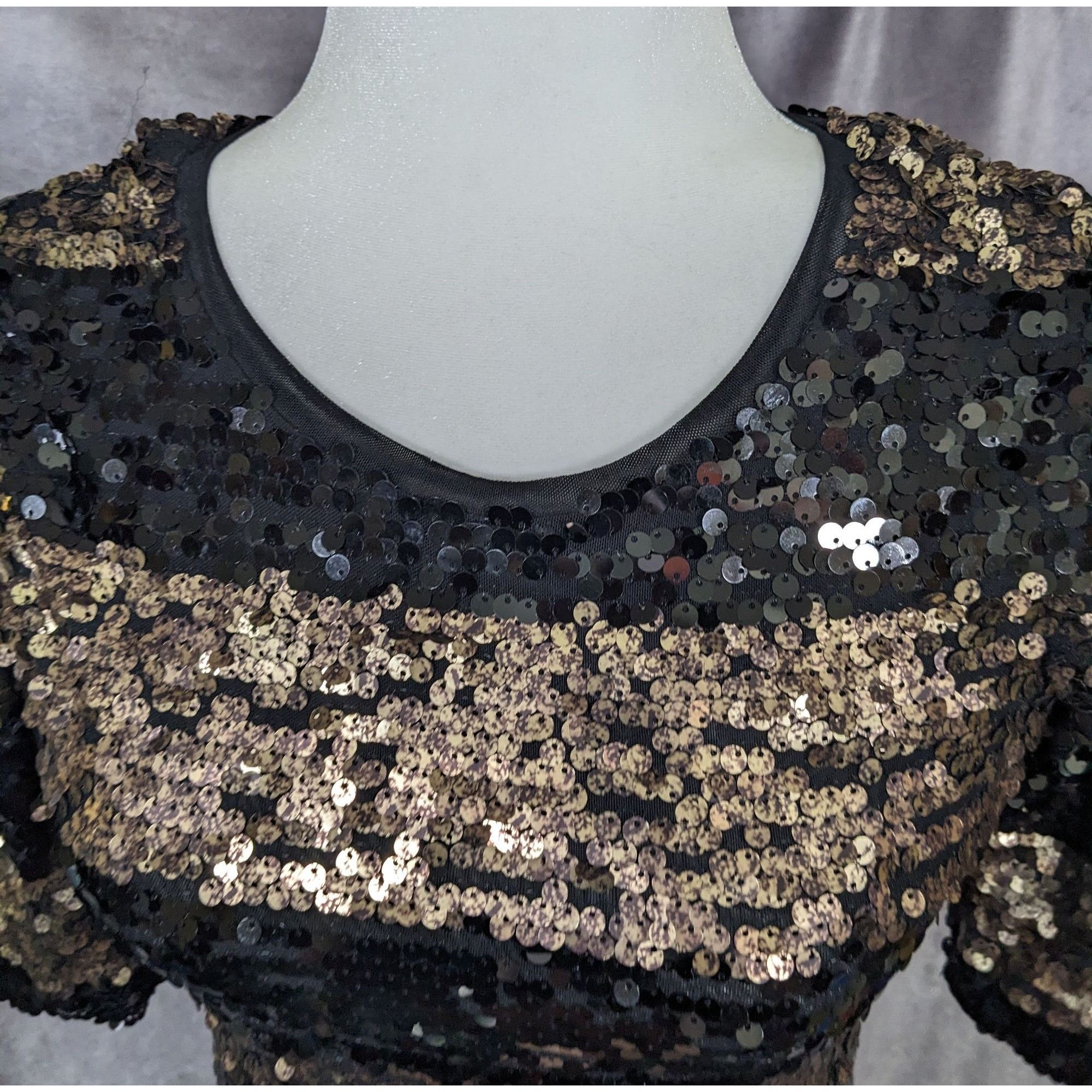 Bcbgmaxazria Black And Gold Sequin Cocktail Dress by BCBGMaxazria Size S / US 4 / IT 40 - 12 Thumbnail