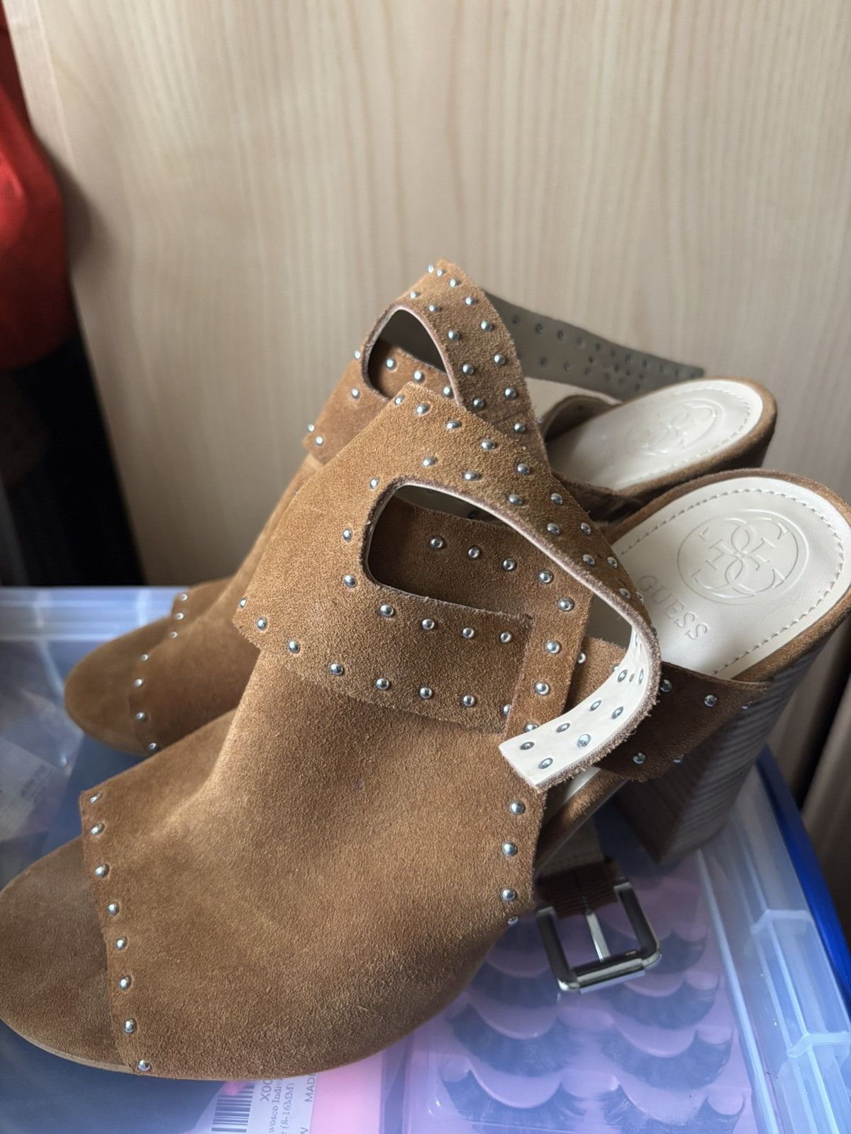 Guess GUESS Tan Suede Block Heel with Silver Studs – Size UK 8 Size US 10.5 / IT 40.5 - 2 Thumbnail