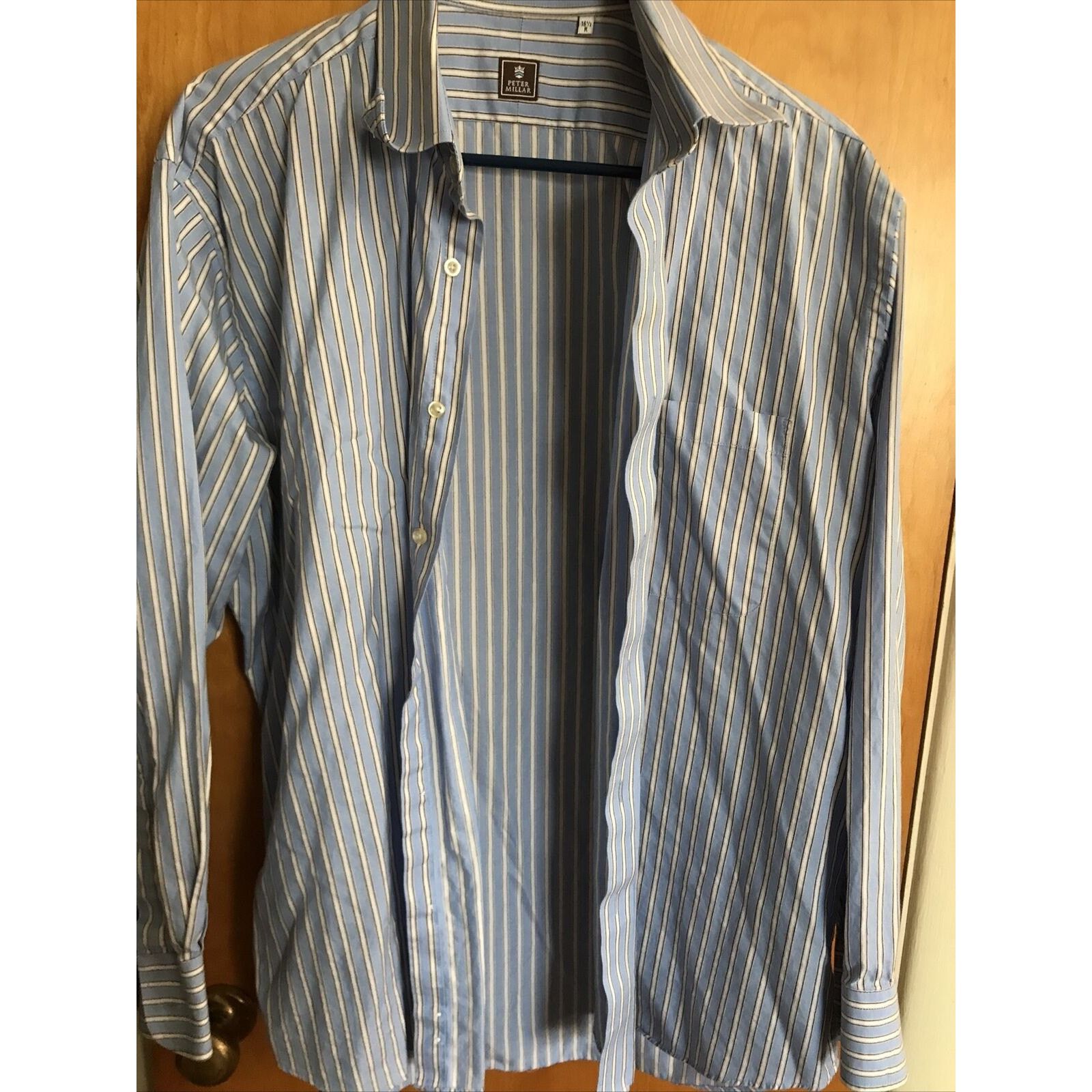 Peter Millar Peter Millar Men’s 16.5 Blue Striped LS Button Down Shirt Size US XL / EU 56 / 4 - 4 Thumbnail