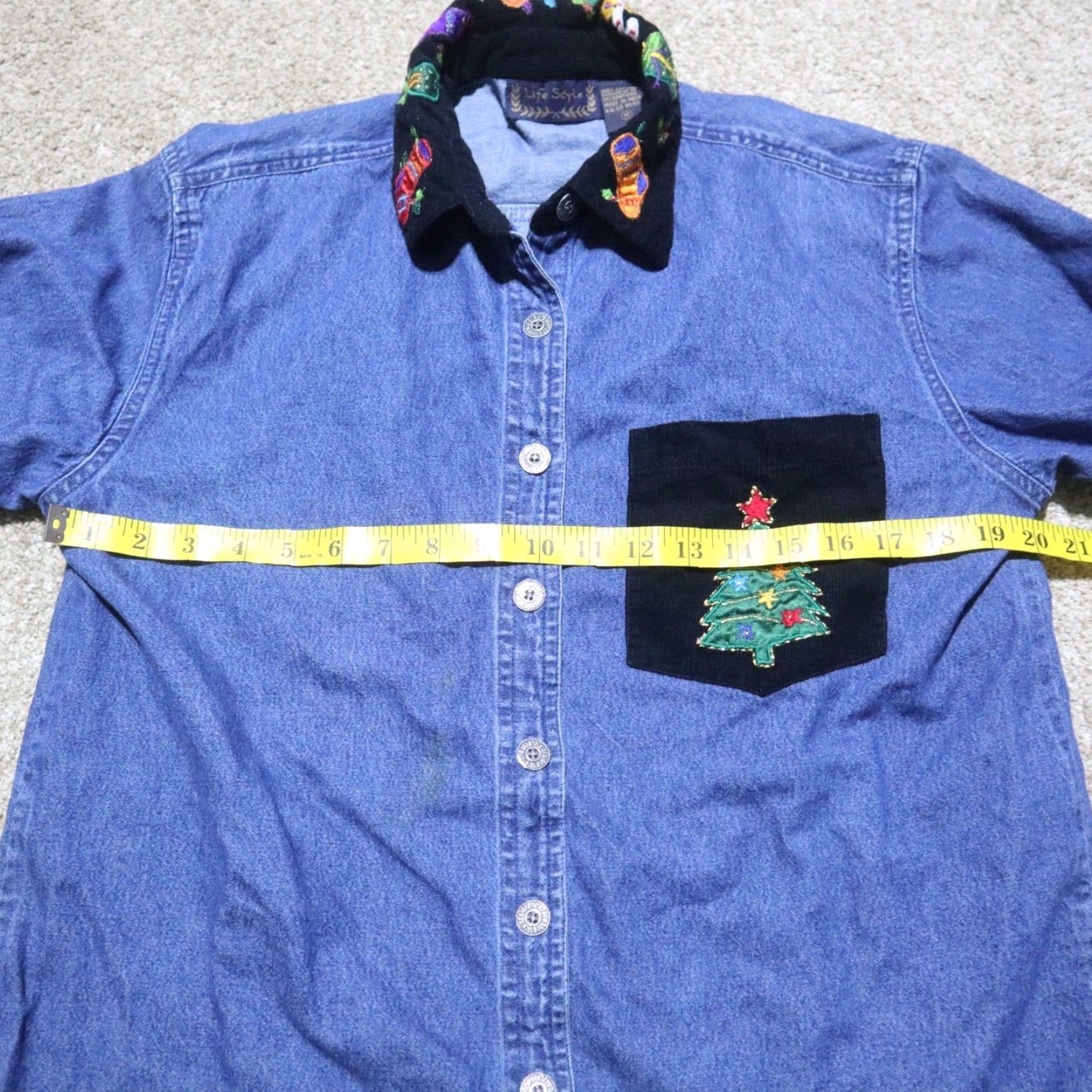 Vintage Life Style Denim Holiday Embellished Jean Jacket Womens Medium Blue Size M / US 6-8 / IT 42-44 - 7 Thumbnail