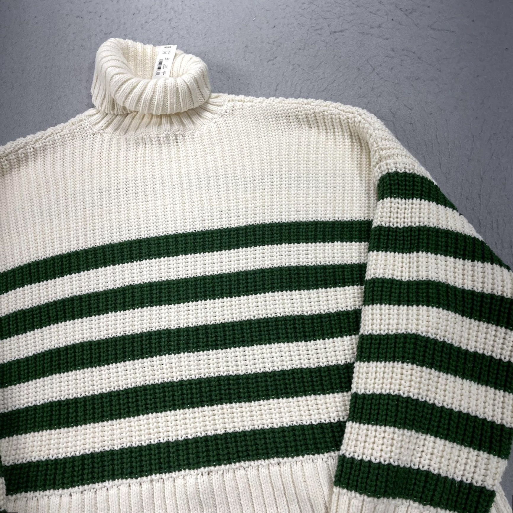Madewell Madewell Sweater Womens Large White Green Stripe Turtleneck Oversized Knit Shirt Size L / US 10 / IT 46 - 3 Thumbnail