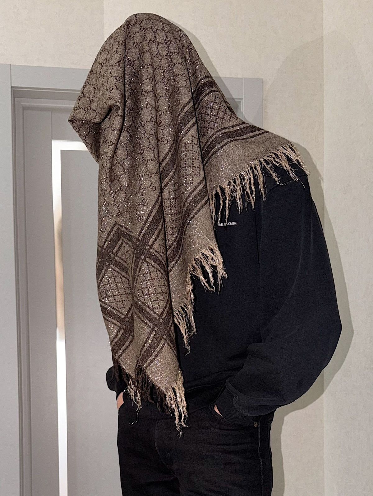 Gucci GUCCI 2007 Silver Thread GG Monogram Wool Silk Scarf Demna Size ONE SIZE - 20 Thumbnail