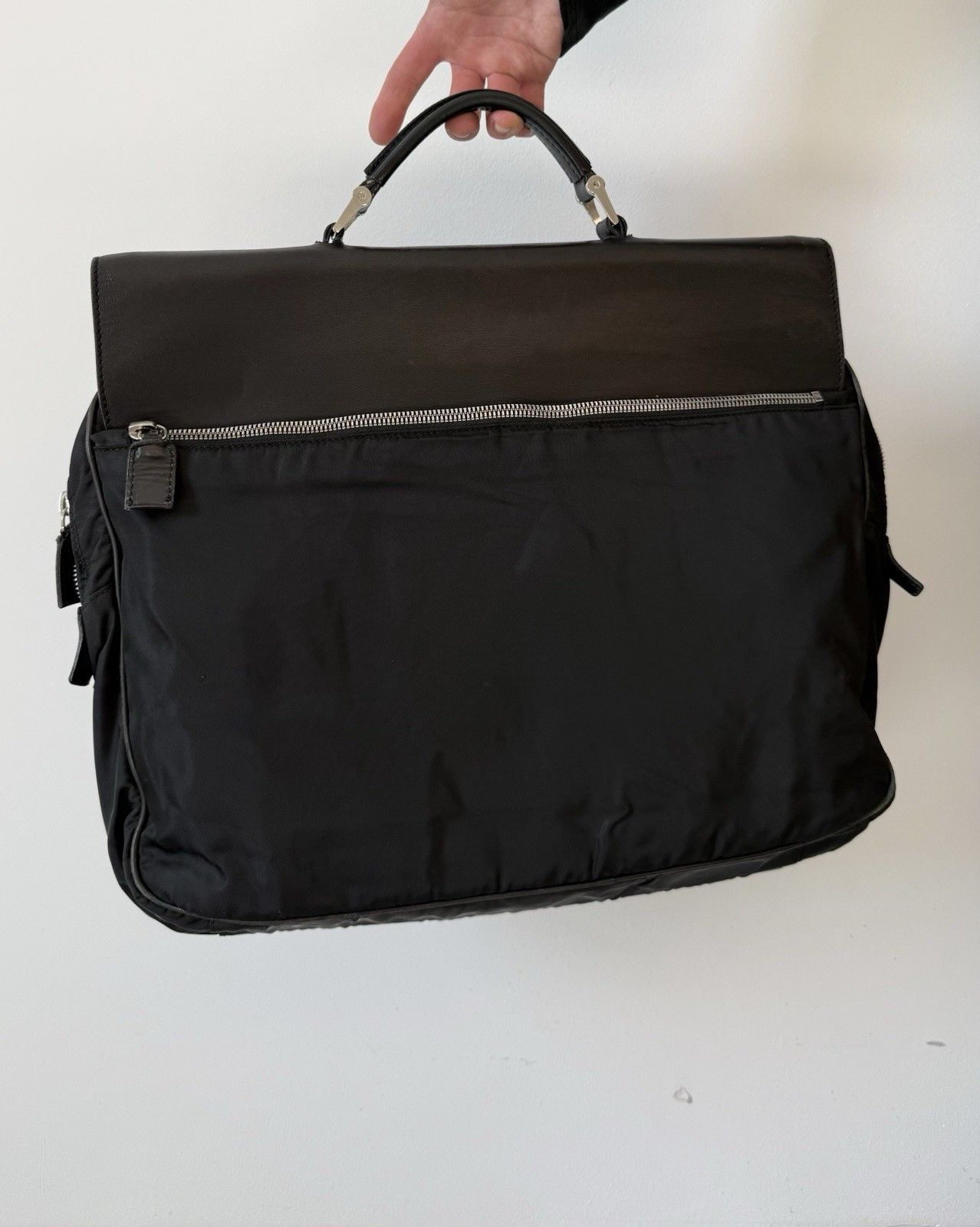 Prada Vintage 1997 Prada Bag Briefcase Mens Handbags Leather Nylon Size ONE SIZE - 4 Thumbnail