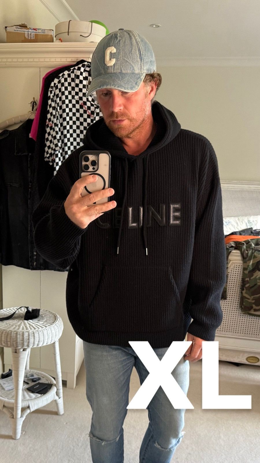 Celine $2k Celine hoodie sweater leather logo black wool Hedi S M Size US S / EU 44-46 / 1 - 5 Thumbnail