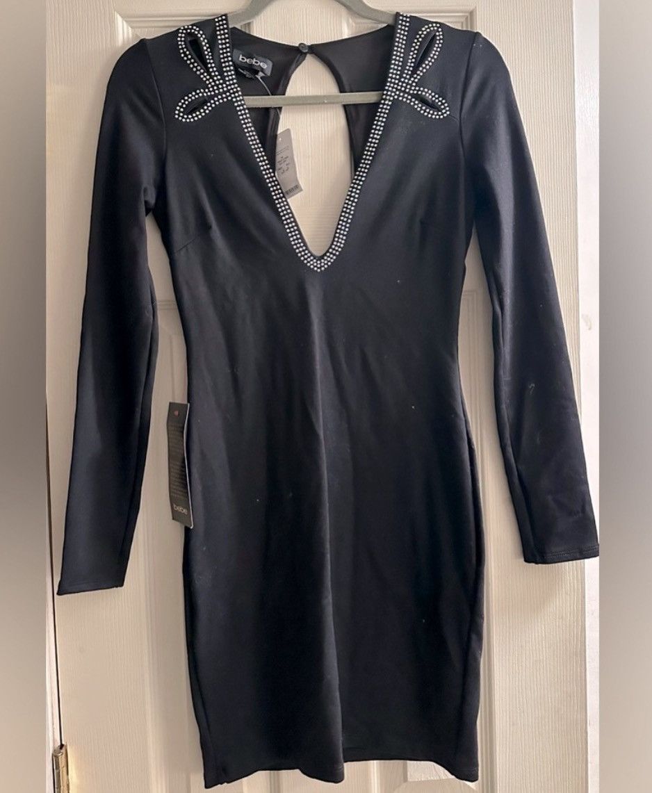 Bebe Bebe Elegant Black Dress with Rhinestone Detail Size S / US 4 / IT 40 - 1 Thumbnail