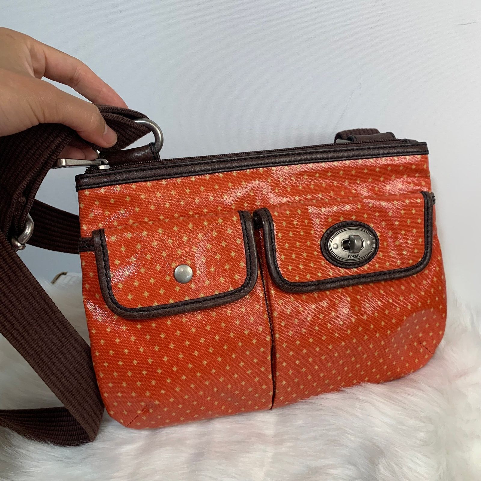 Fossil Fossil Waxed Canvas And Leather Orange Key-per Crossbody Size ONE SIZE - 5 Thumbnail
