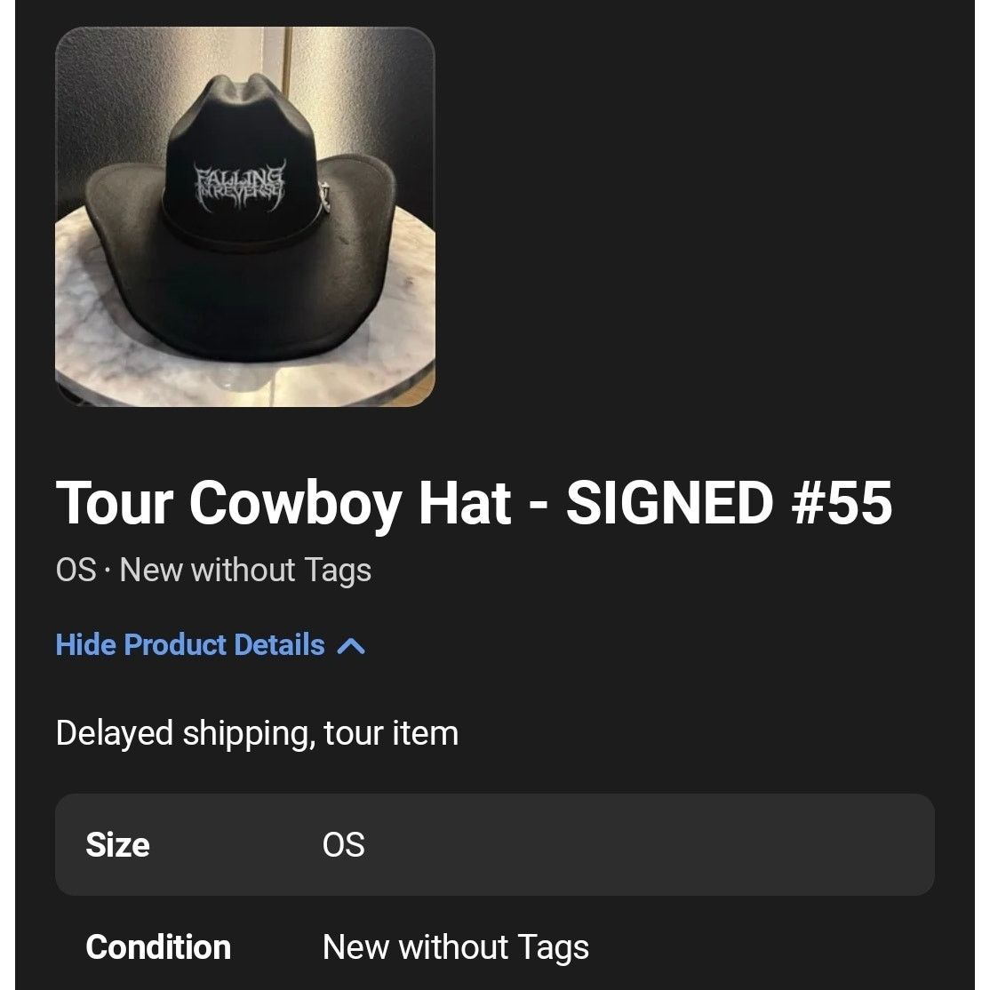 Other Falling In Reverse God Is A Weapon Tour SIGNED Cowboy Size ONE SIZE - 5 Thumbnail