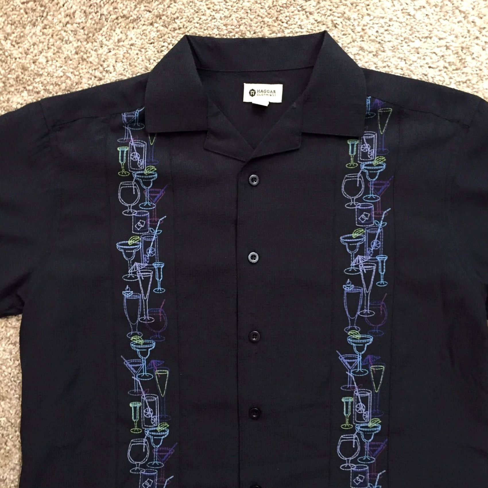 Haggar Haggar Shirt Mens S Black Cocktail Drinks Pattern Short Sleeve Button-Up Geometric, Pattern, Black, Haggar, Button-Up, Short Sleeve, Men's Shirt Size US S / EU 44-46 / 1 - 3 Thumbnail