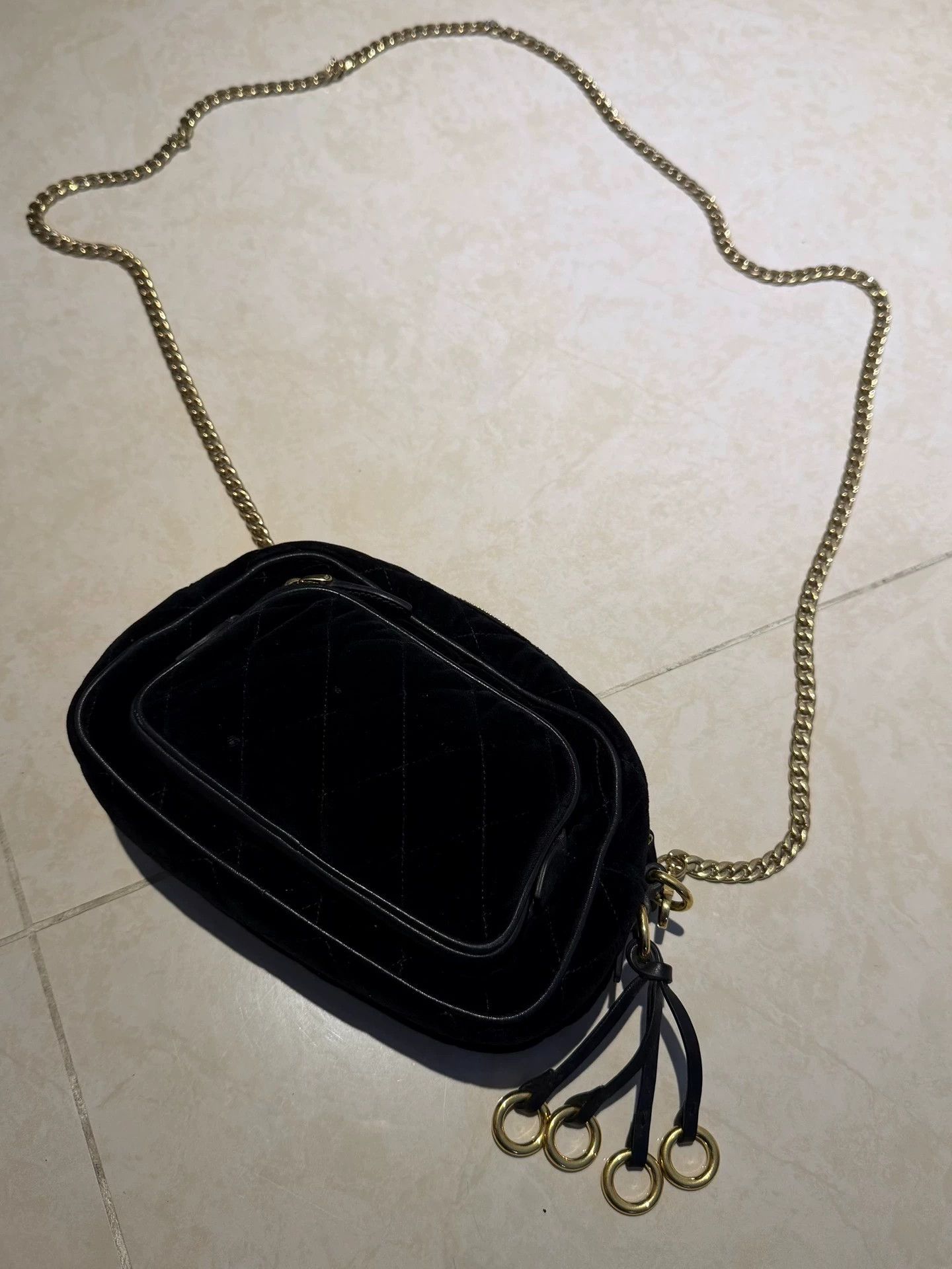 Prada Prada Velvet Quilted Black Chanel Camera Bag Gold Hardware Size ONE SIZE - 1 Thumbnail