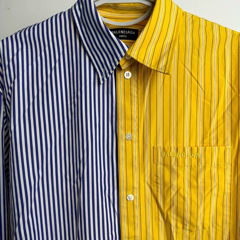 Balenciaga Balenciaga SS21 Asymmetric Stripe Contrast Panel Shirt 2502 Size US S / EU 44-46 / 1 - 3 Thumbnail