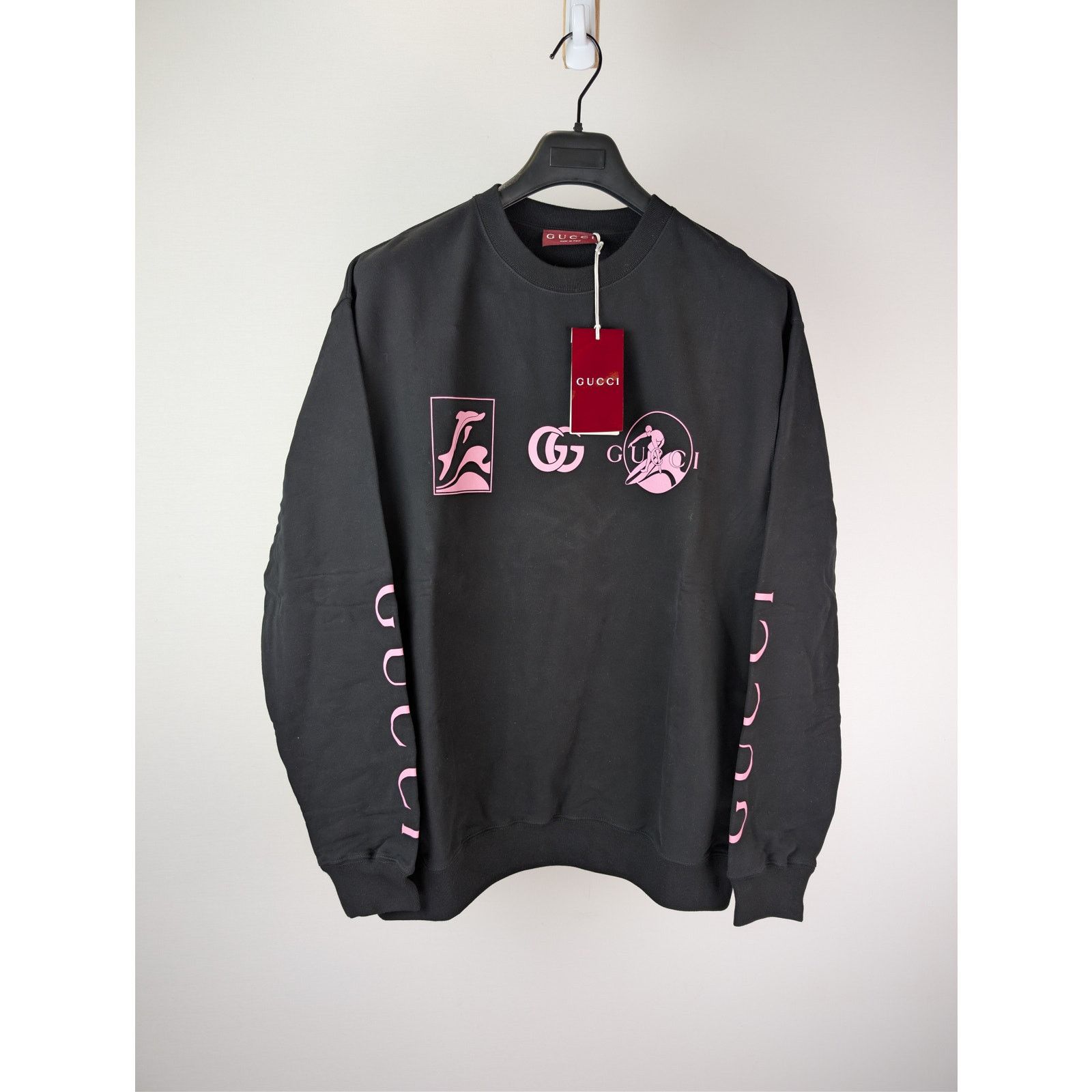 Gucci o1rshd1 Printed Logo Cotton Sweatshirt in Black / Light Pink Size US L / EU 52-54 / 3 - 3 Thumbnail