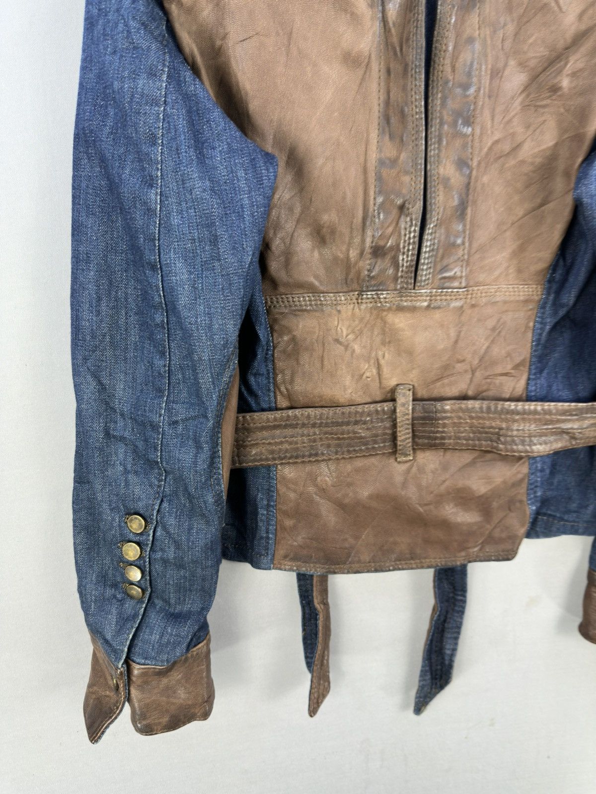 Le Grande Bleu (L.G.B.) Punk Goth Denim Leather Jacket by Evolution Size US S / EU 44-46 / 1 - 6 Thumbnail