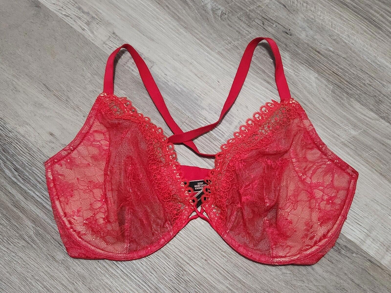 Designer Victoria Secret Very Sexy Unlined Plunge Bra 36DD Red Lace Size ONE SIZE - 4 Thumbnail