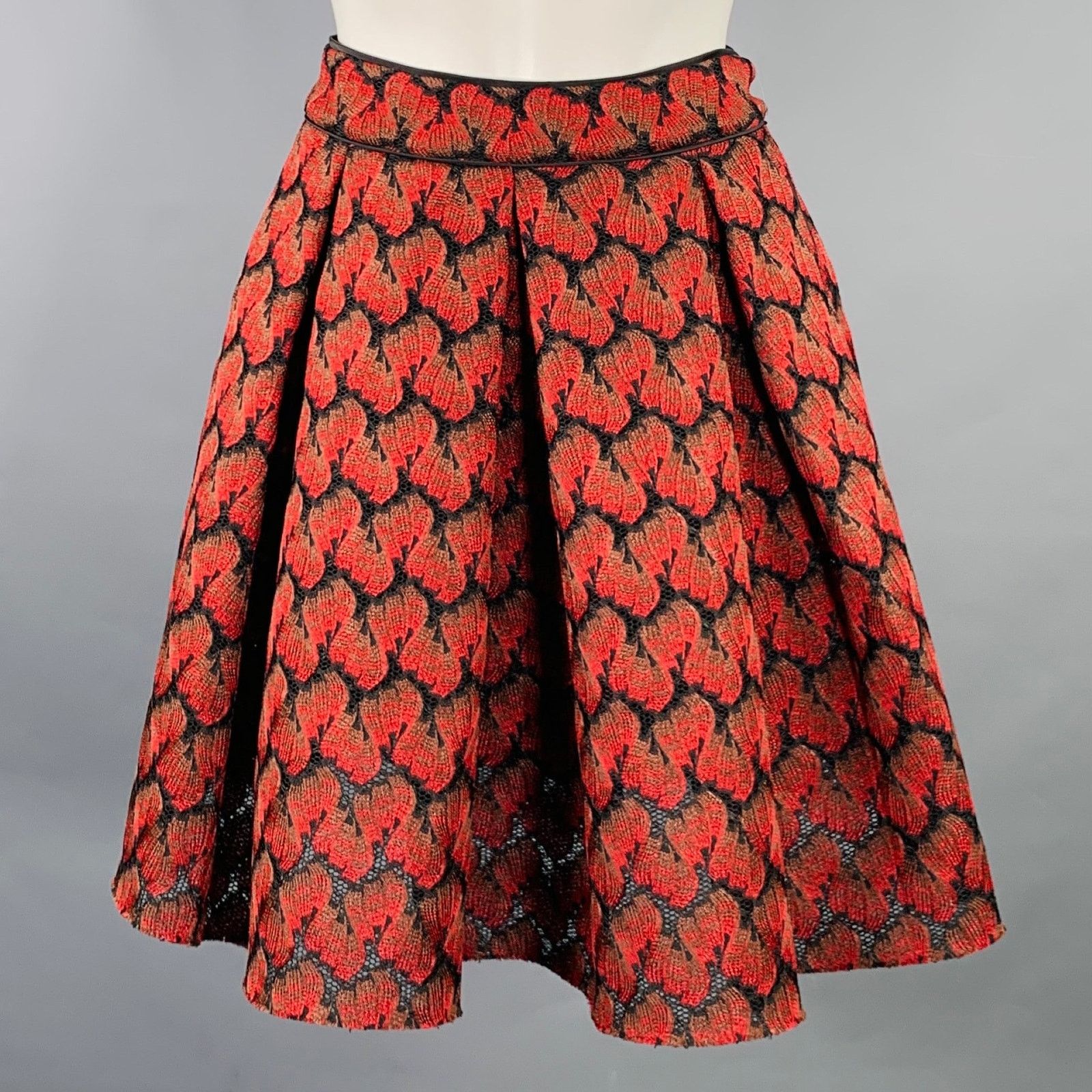 Maje MAJE S Black Burgundy Polyester Pleated Knee Length Skirt Size 27" / US 4 / IT 40 - 1 Thumbnail