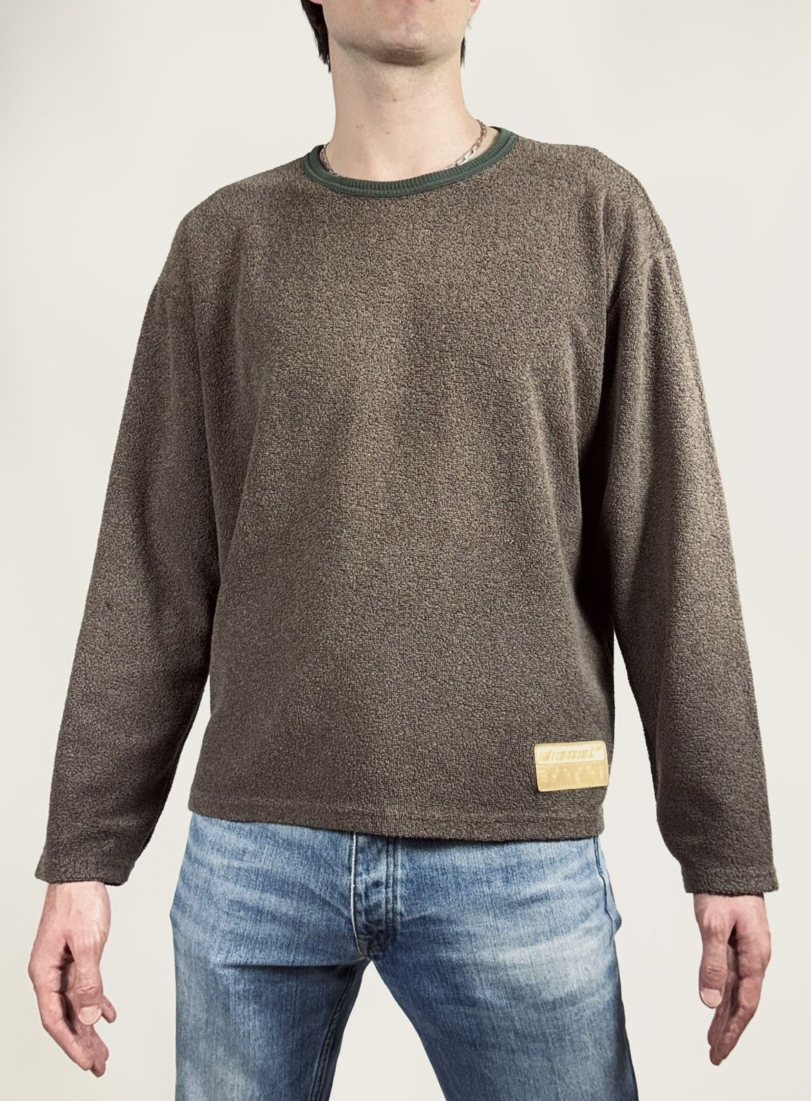 Diesel × Vintage 90s Vintage Diesel Rubber Logo Towel Knit Jumper Size US L / EU 52-54 / 3 - 1 Thumbnail