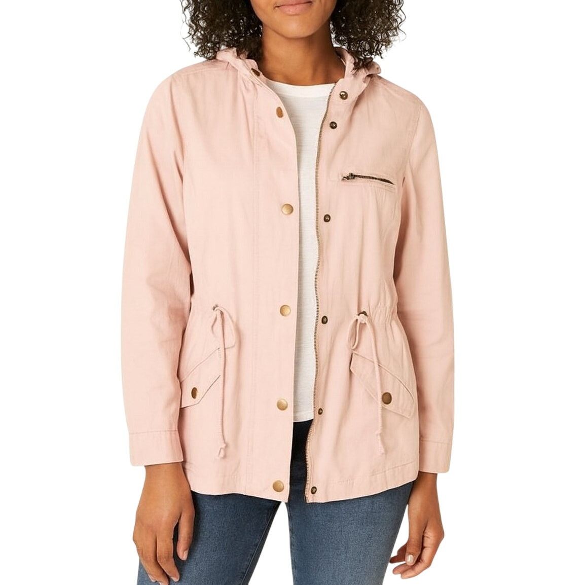 Forever 21 F21 Light Pink Utility Jacket with Hood Casual Jacket Small Size S / US 4 / IT 40 - 1 Thumbnail