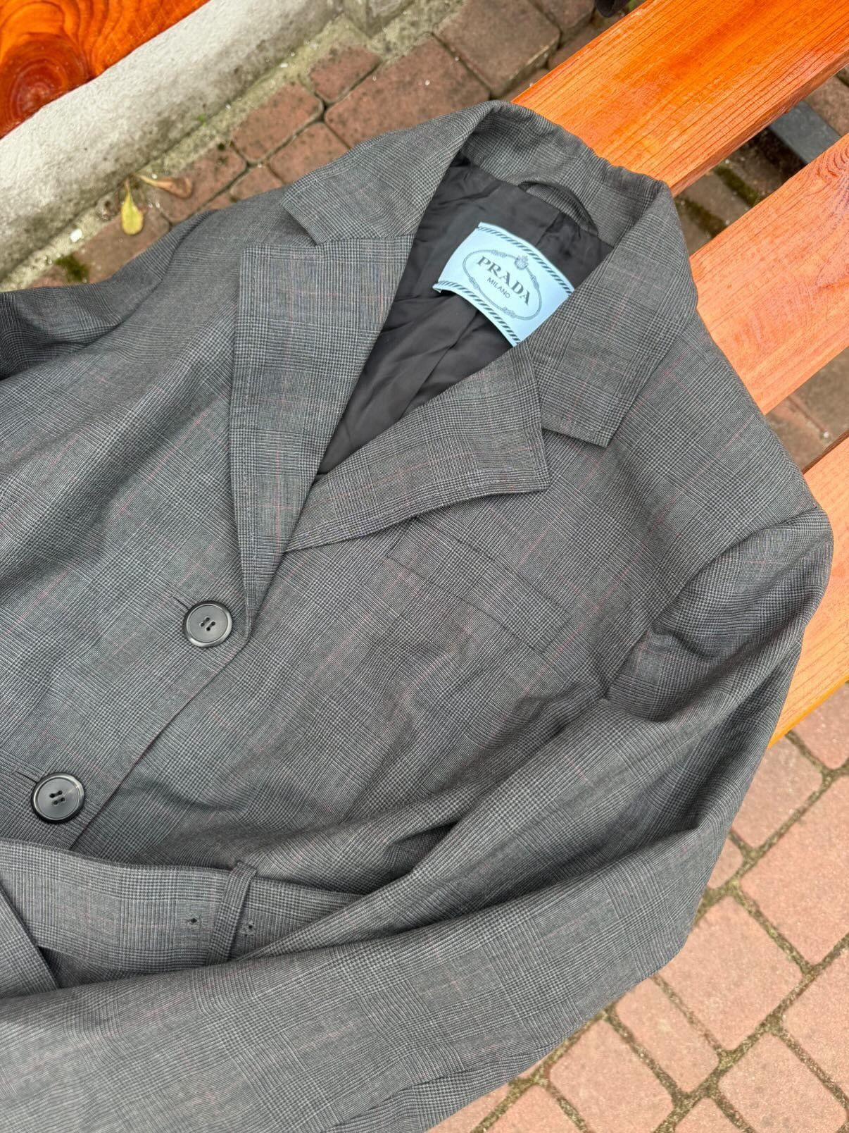 Prada Prada Prince Of Wales Check-Print Belted Blazer Gray Size M / US 6-8 / IT 42-44 - 4 Thumbnail